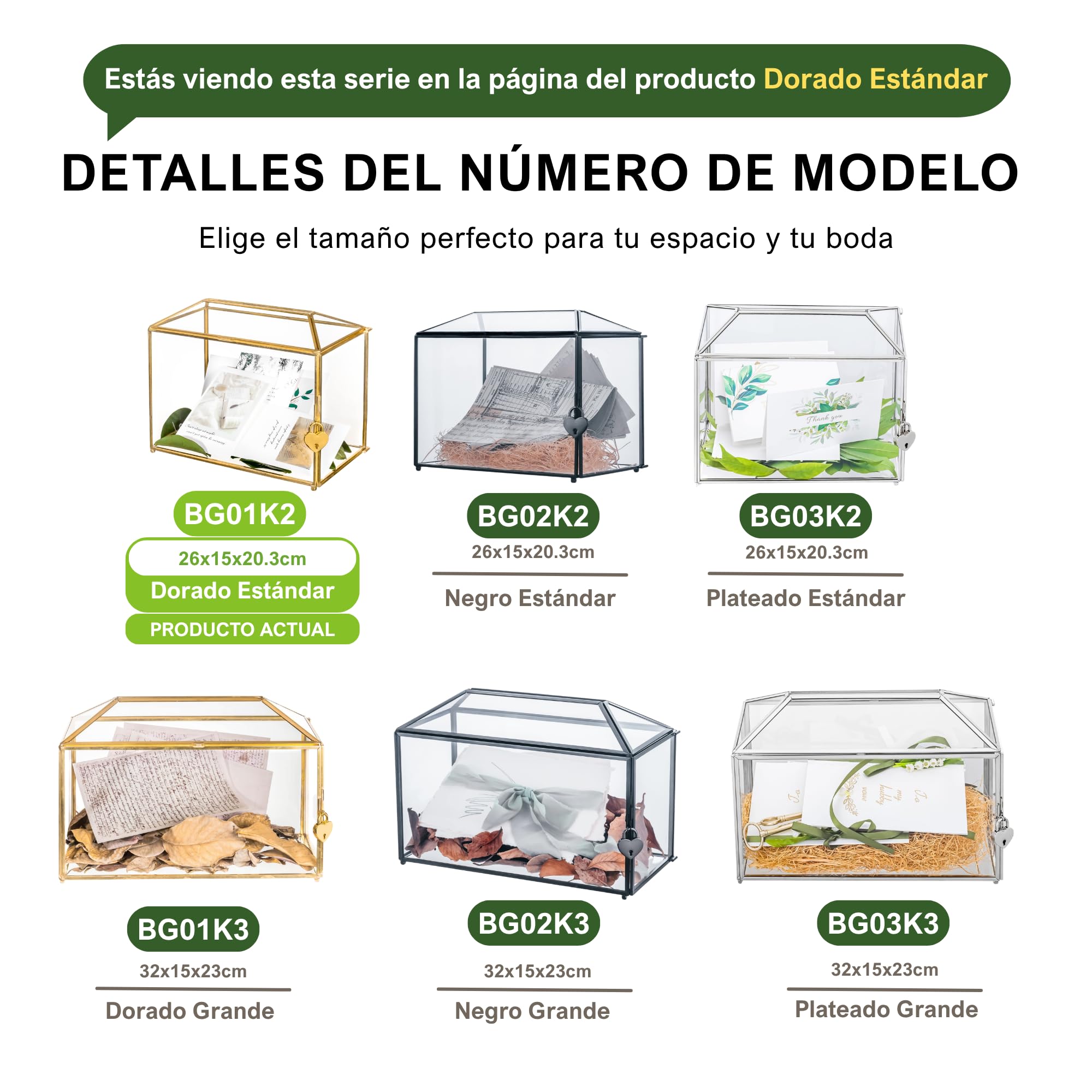 NCYP 26cm Oro Caja de tarjetas de boda con ranura y cerradura, geométrico hecho a mano para recepción de boda, centro de recuerdos (solo caja de vidrio y cerradura)