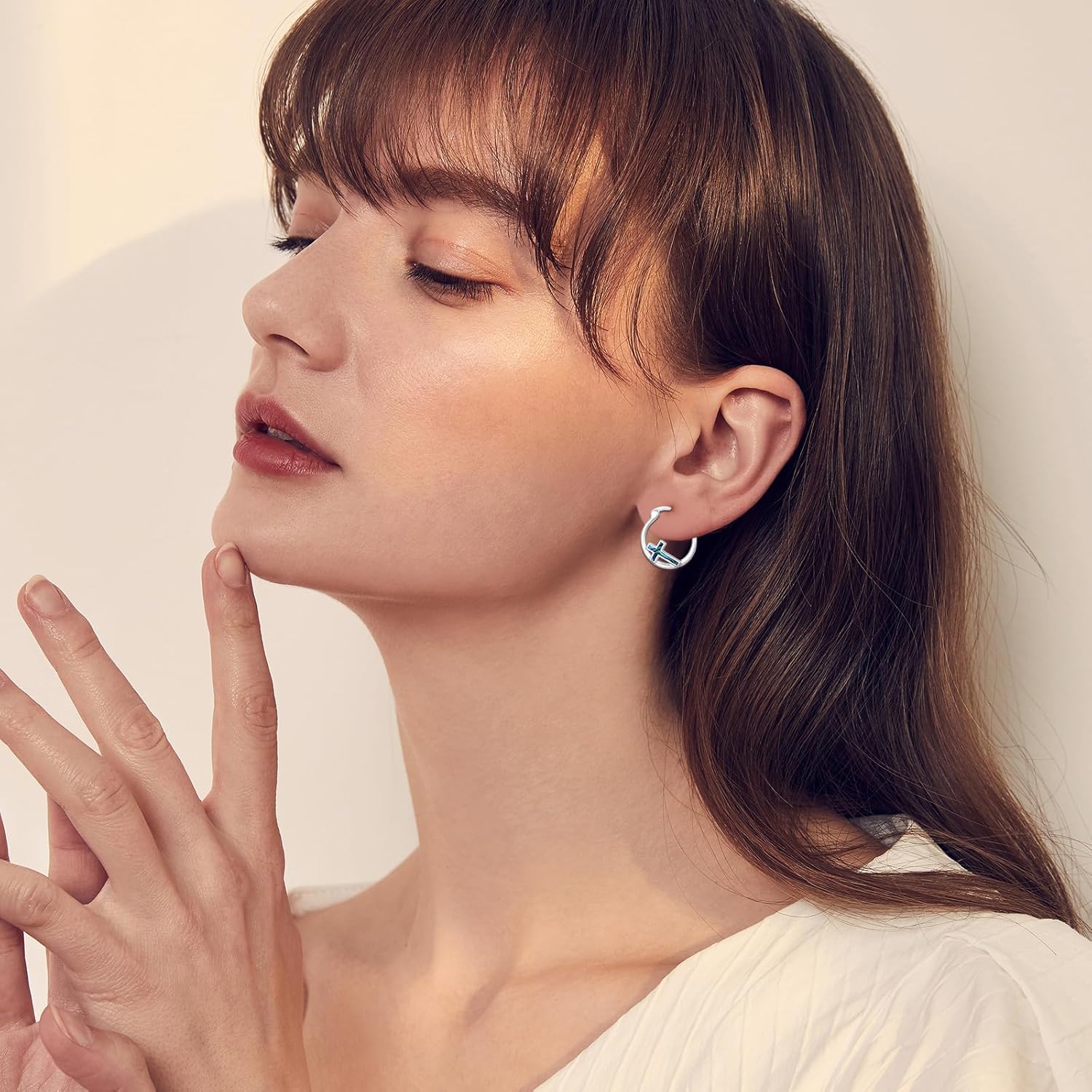 Silver Cross Hoop Earrings for Women 925 Sterling Silver Abalone Cross Earrings Cross Religious Jewelry Gifts for Women Girls