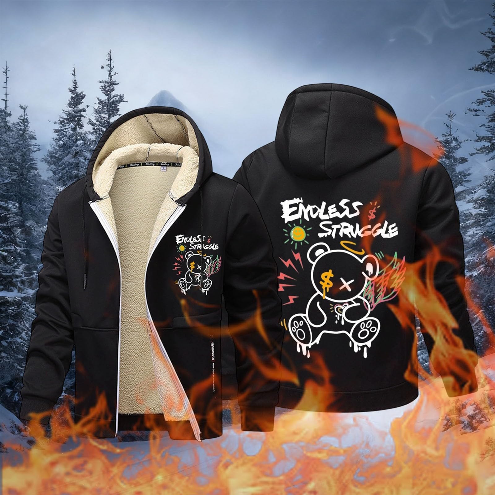 Generisch Daunenjacke Herren Stylischer Fleece-Hoodie mit Buchstabendruck-Design. Bequemes Kapuzen-Sweatshirt für den Alltag. Gemütliche Oberbekleidung perfekt Freizeit-
