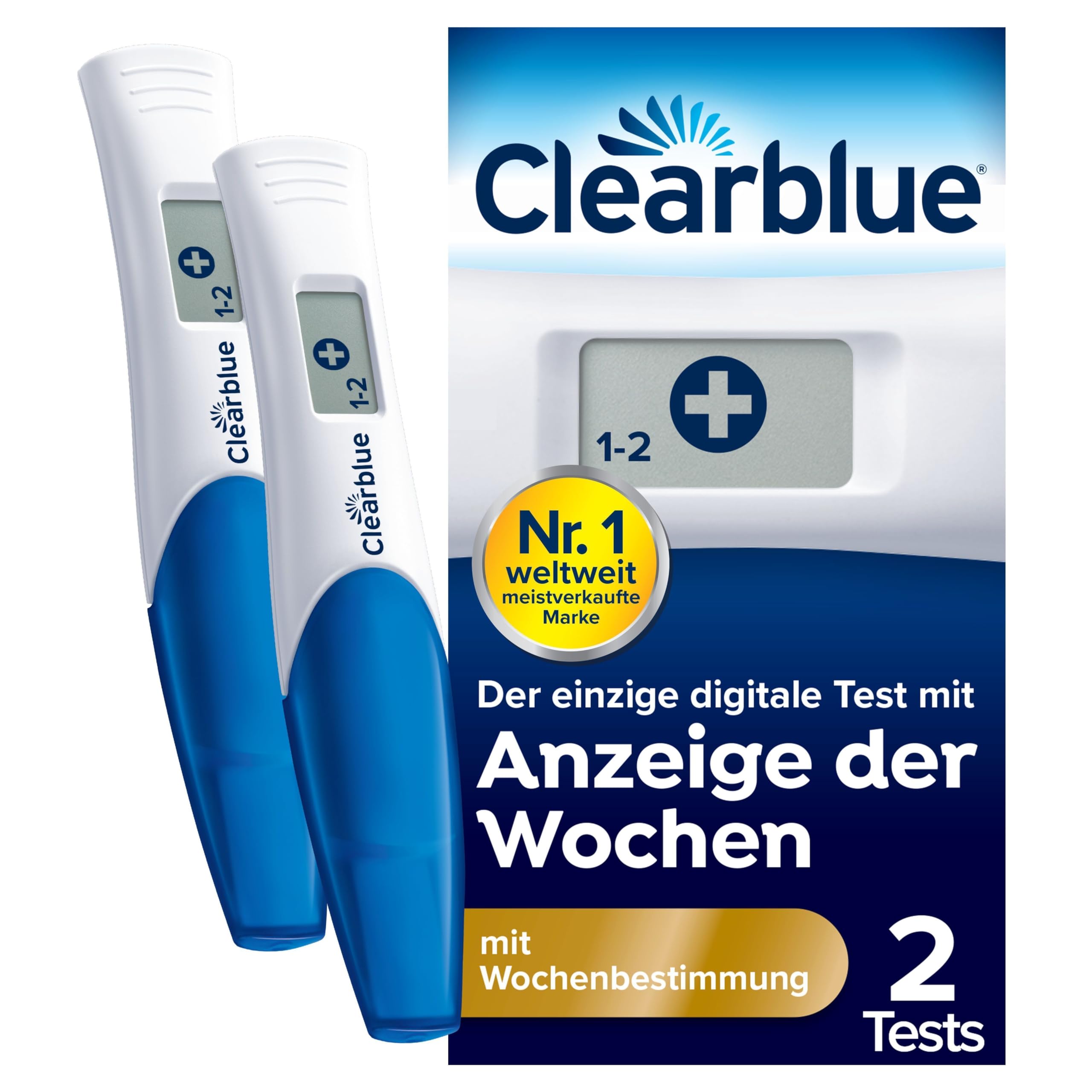 Clearblue Schwangerschaftstest Frühtest digital, Pregnancy Test, 2x Frühschwangerschaftstests / Schwangerschaftsfrühtests mit Wochenbestimmung, Schwangerschaft bestimmen, 25 mIU/ml