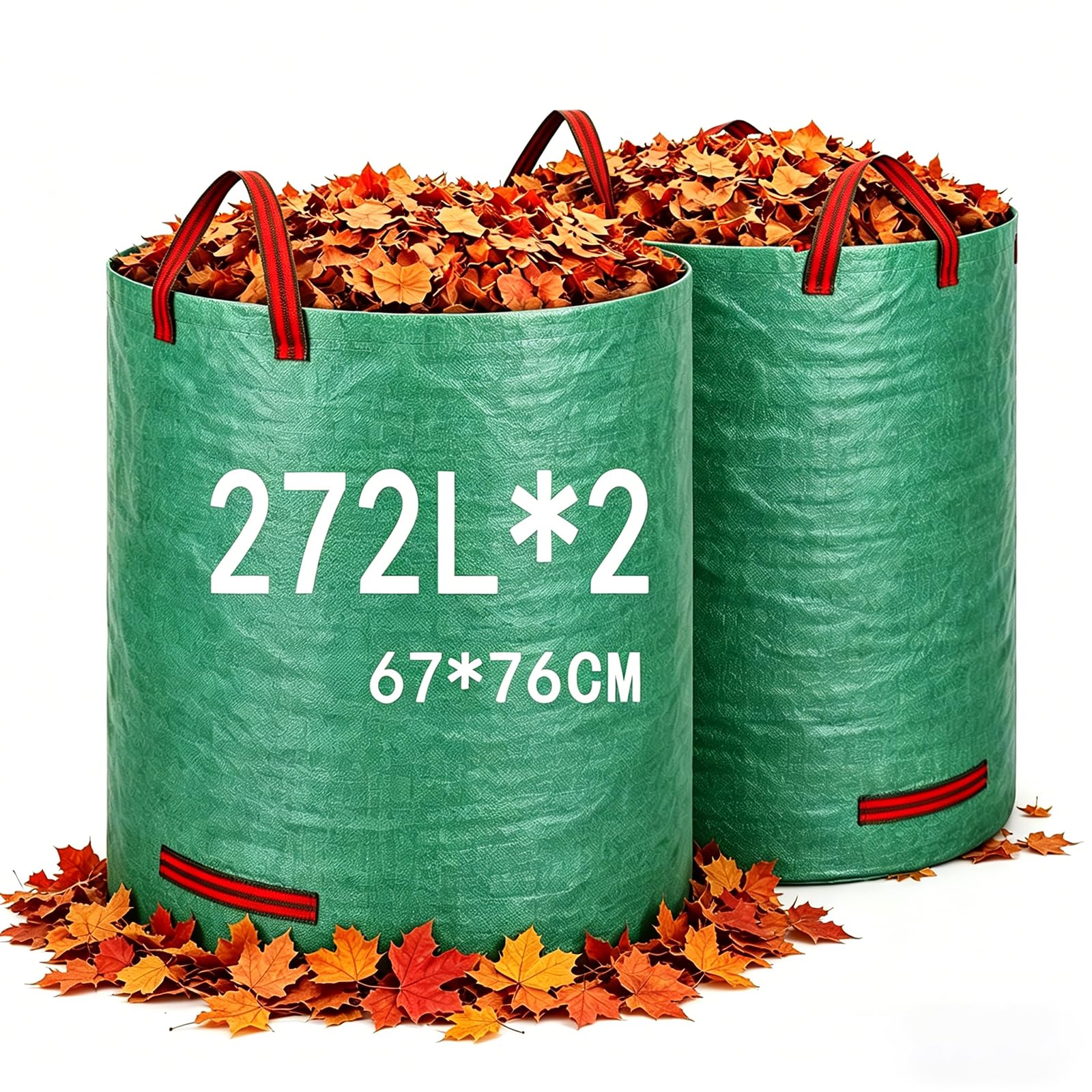 GJWLaie Garden Waste Bags 272L x 2 Heavy Duty Garden Bags Reusable Garden Sacks with Handles Collecting Garden Waste Plant waste grass and Leaves Foldable Camping Recycling Bags โ image 1