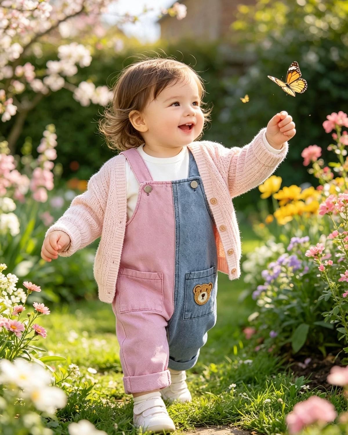 Toddler Denim Overalls Infant 90s Retro Color‑Block Bear Embroidery image 4