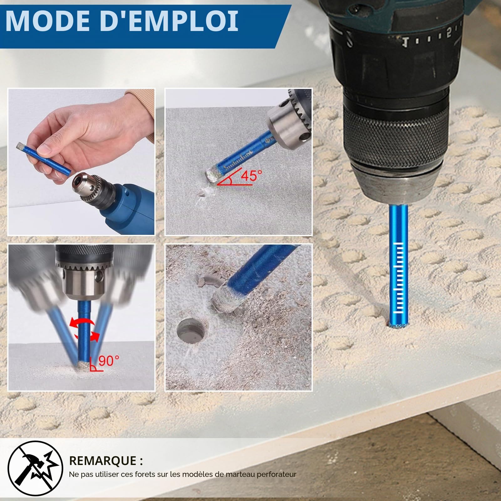 Kit de Foret Diamant Carrelage,Trépan Diamant 7 Pièce 5/6/8/10/12/14/16mm et Forets à Pointe en Carbure de Tungstène 5 Pièce 6/6/8/10/12mm,Foret Diamant Pour Céramique Carrelage Porcelaine Marbre