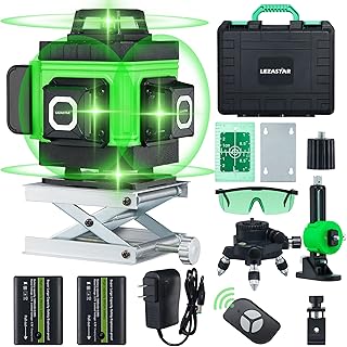 16 Line Lasers Level,4x360°Horizontal Vertical Cross Line Laser Level Tool with Remote Controller&2 Rechargeable Battery&Magnetic Rotating Stand&Hard Case for Picture Hanging/Construction/Tiling Floor
