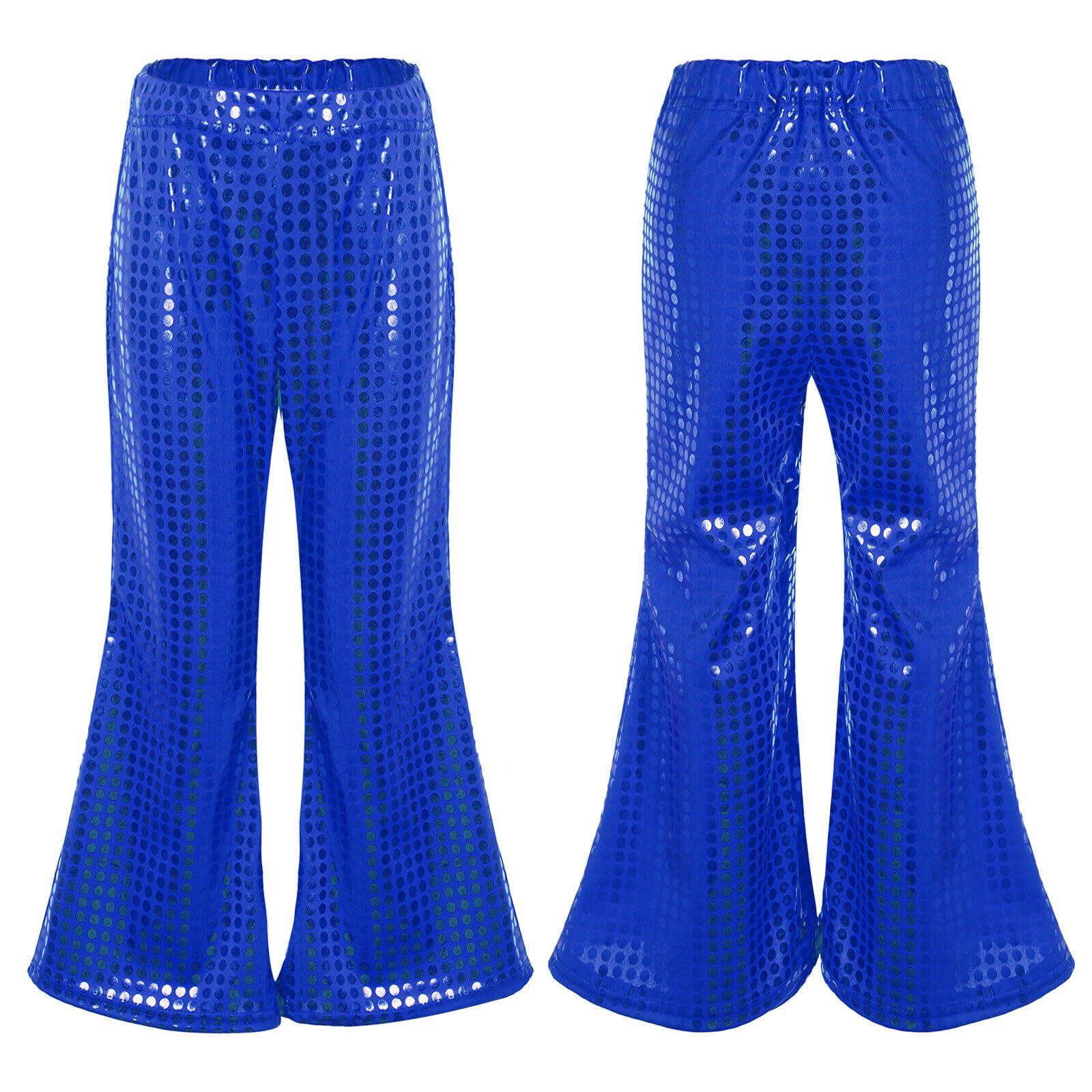Pantalones Acampanados para Niña Lentejuelas Cuero Metálico Brillante Danza Cintura Elástica