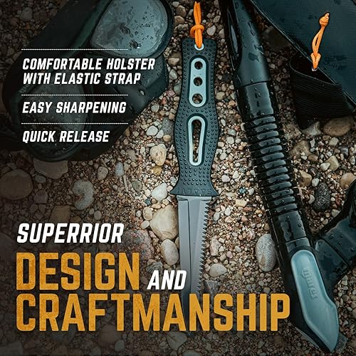 Miniatura 5 de SAALVI Cuchillo de buceo de titanio - Cuchillos de buceo - Hoja de acero resistente para buceo, esnórquel y campamento - Cuchillo y llave de pesca