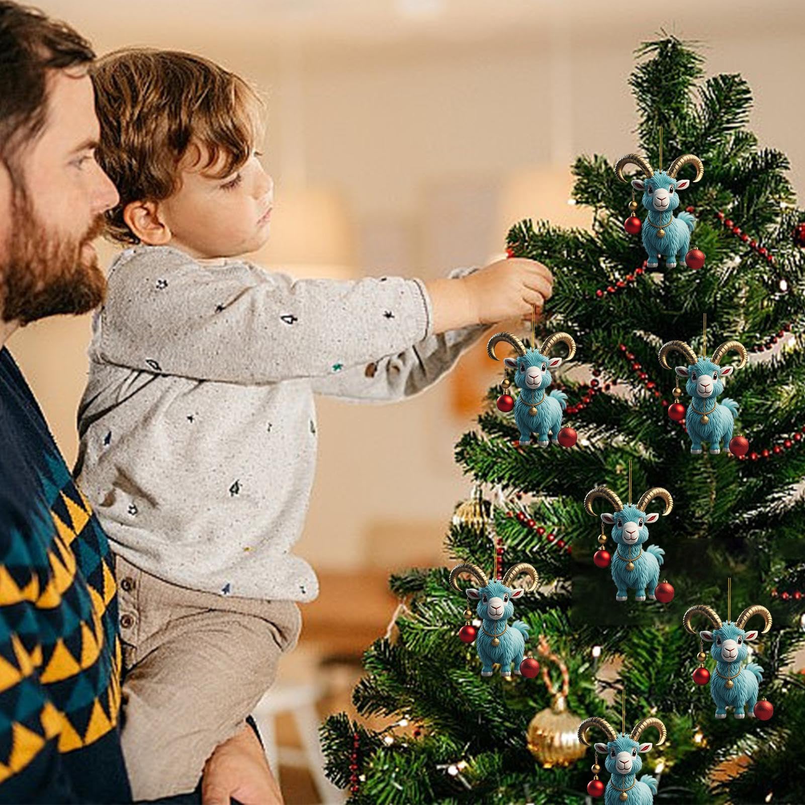 Décoration de Noël en forme de chèvre – Décorations de sapin de Noël en acrylique | Animaux