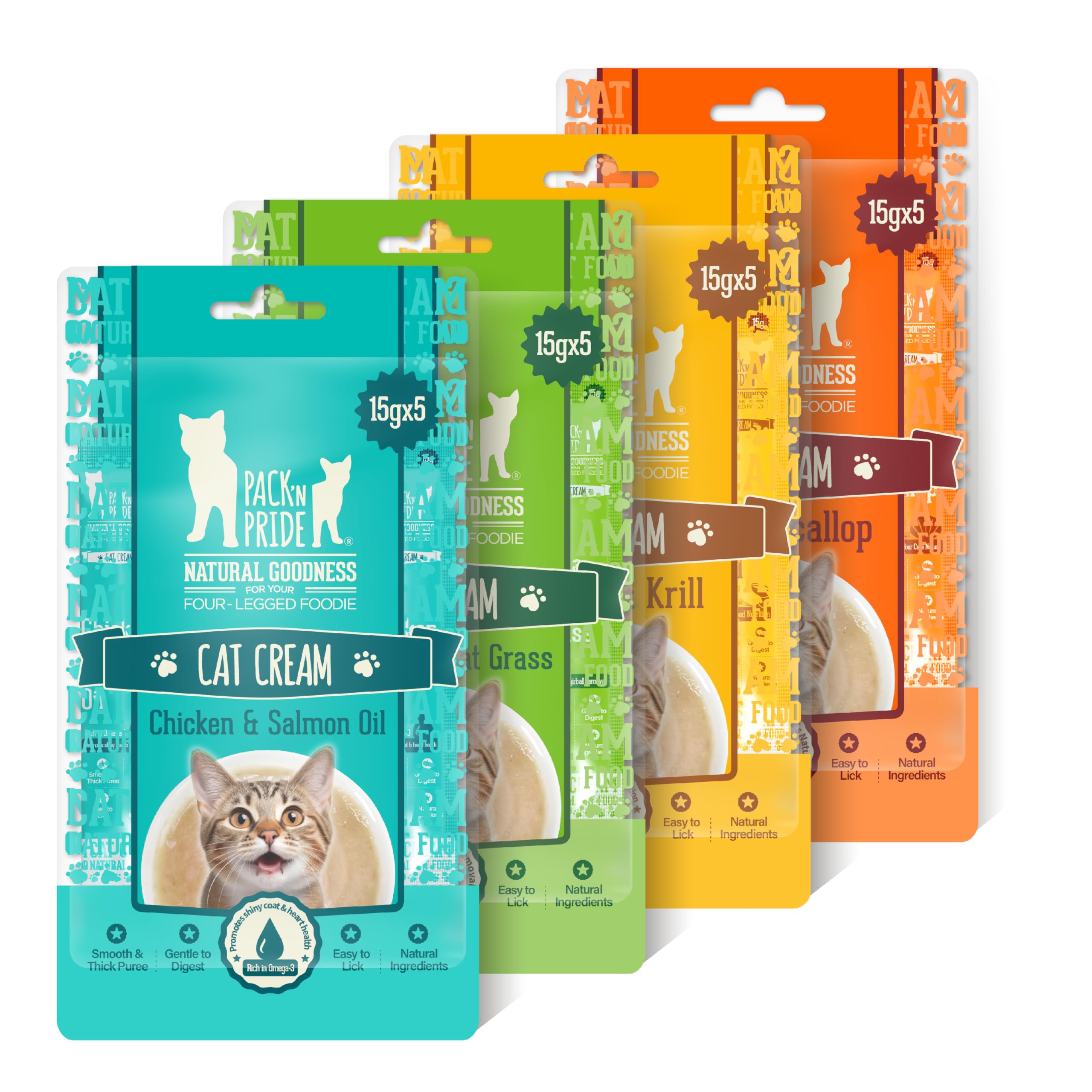 PACK’N PRIDE Cat Treats, 20 x 15g (300g Total) Creamy Cat Lick Sticks, 4 Mixed Flavors (Chicken & Salmon Oil