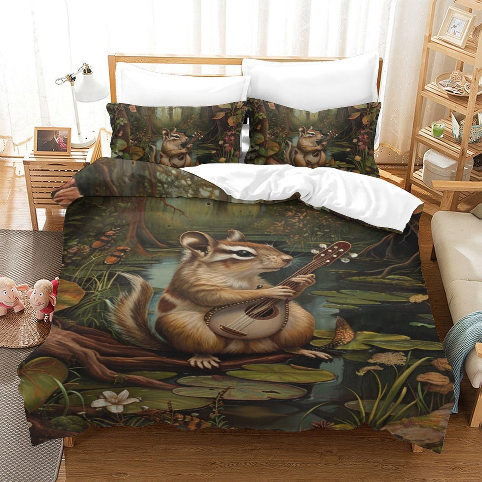 Ensemble de literie loutre 3D en microfibre douce pour lit simple 140x200cm