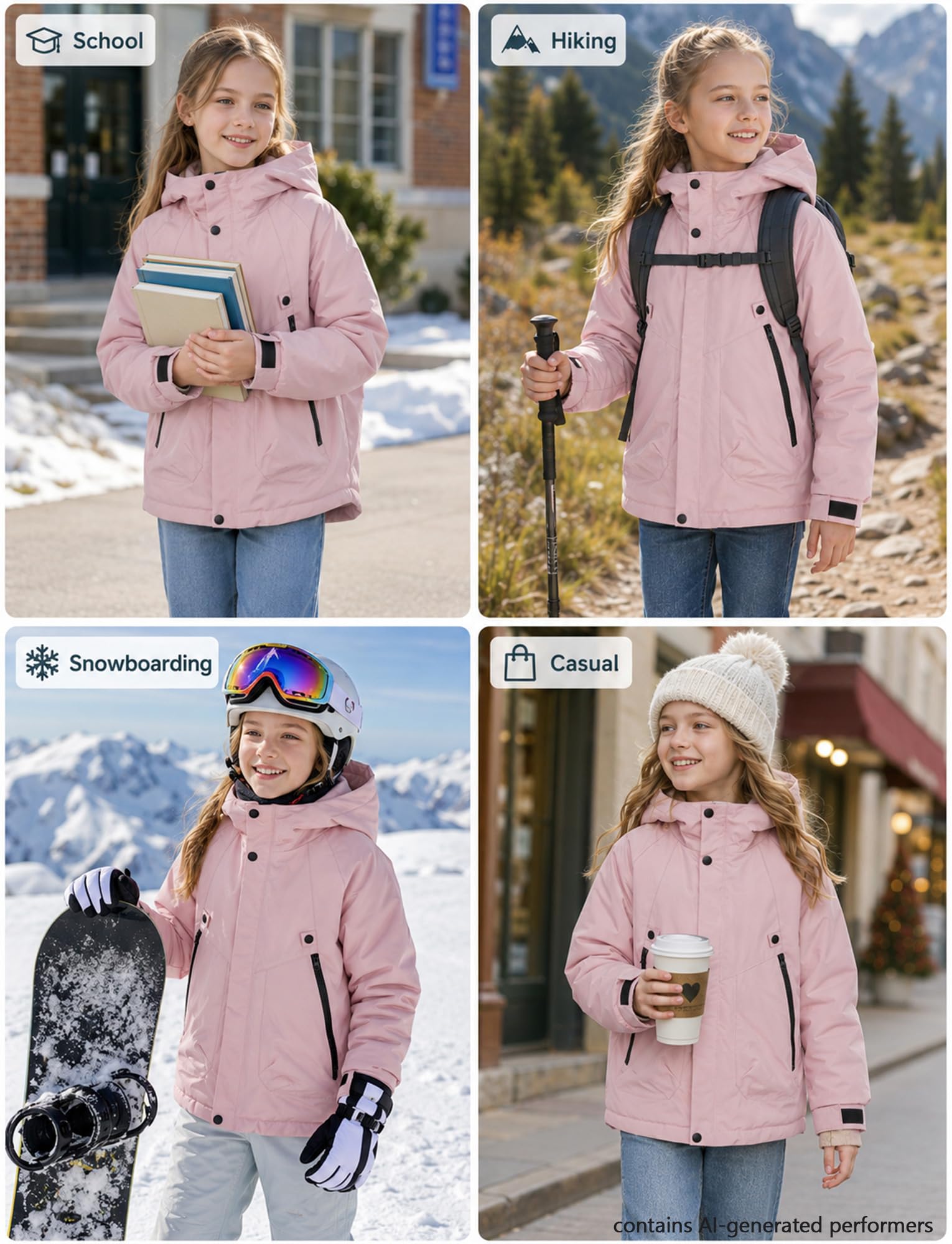 Abrigo de invierno impermeable para niña y niño, chaqueta de esquí a prueba de viento con capucha, forro polar informal de 4 a 13 años
