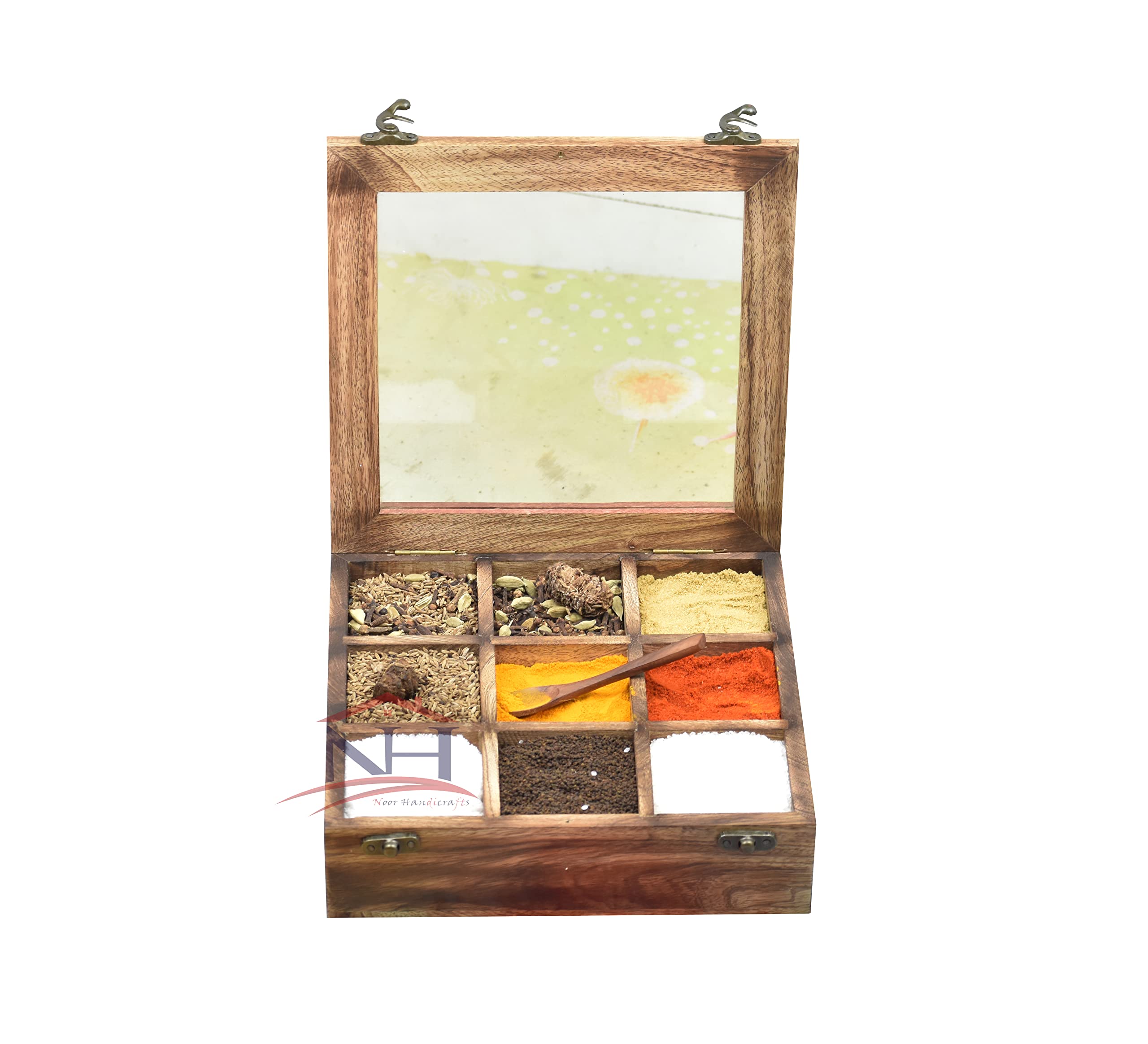 ANAS CRAFTS # Nine Bowl Blend Wooden Spice Container Box ! Wooden Masala Danni ! Wooden Spice Box ! Wooden Spice Jar ! Wooden Spce Racks