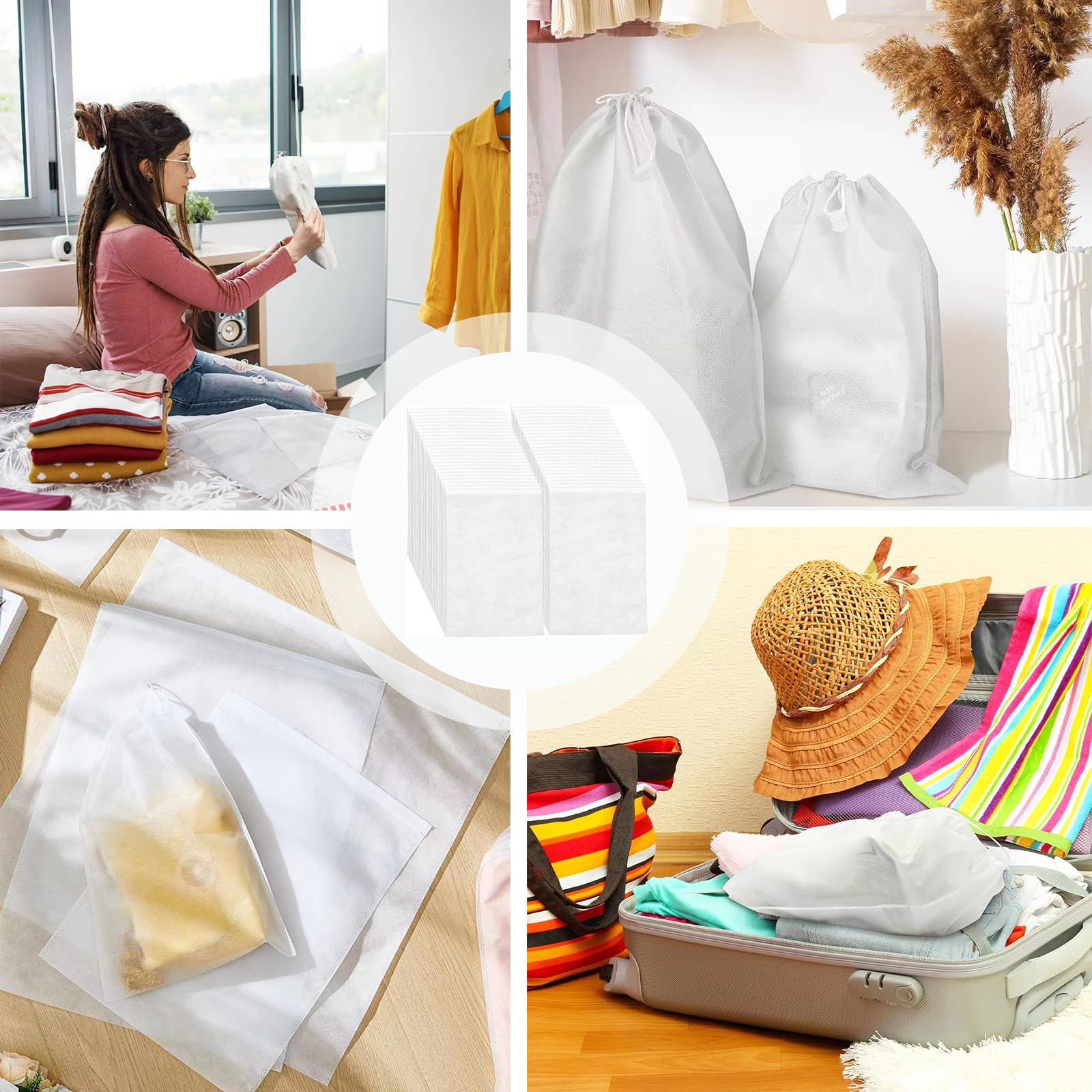 EULAPGOE 50Pcs Non-Woven Fabric Large Travel Shoes Bags Portable Shoes Bag Travel Storage Pouch Saving Organizer Drawstring Dust Waterproof Drawstring Storage Bags for Clothes Shoes cosmetics - Image 3