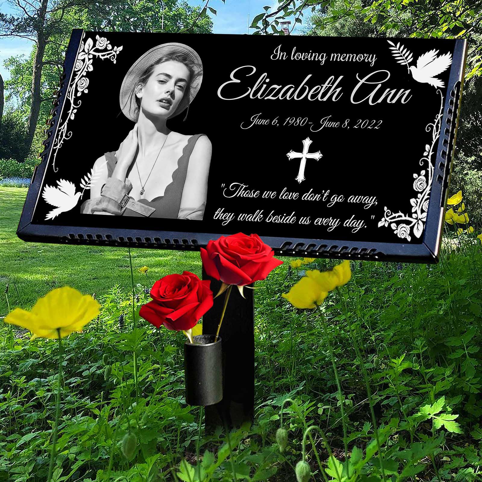 Headstones for Graves with Photo,12x6 Temporary Grave Markers for Cemetery for Humans, Custom Granite Memorial Garden Stones Plaques for Loved Ones Outside,Tombstones for Graves Decorations