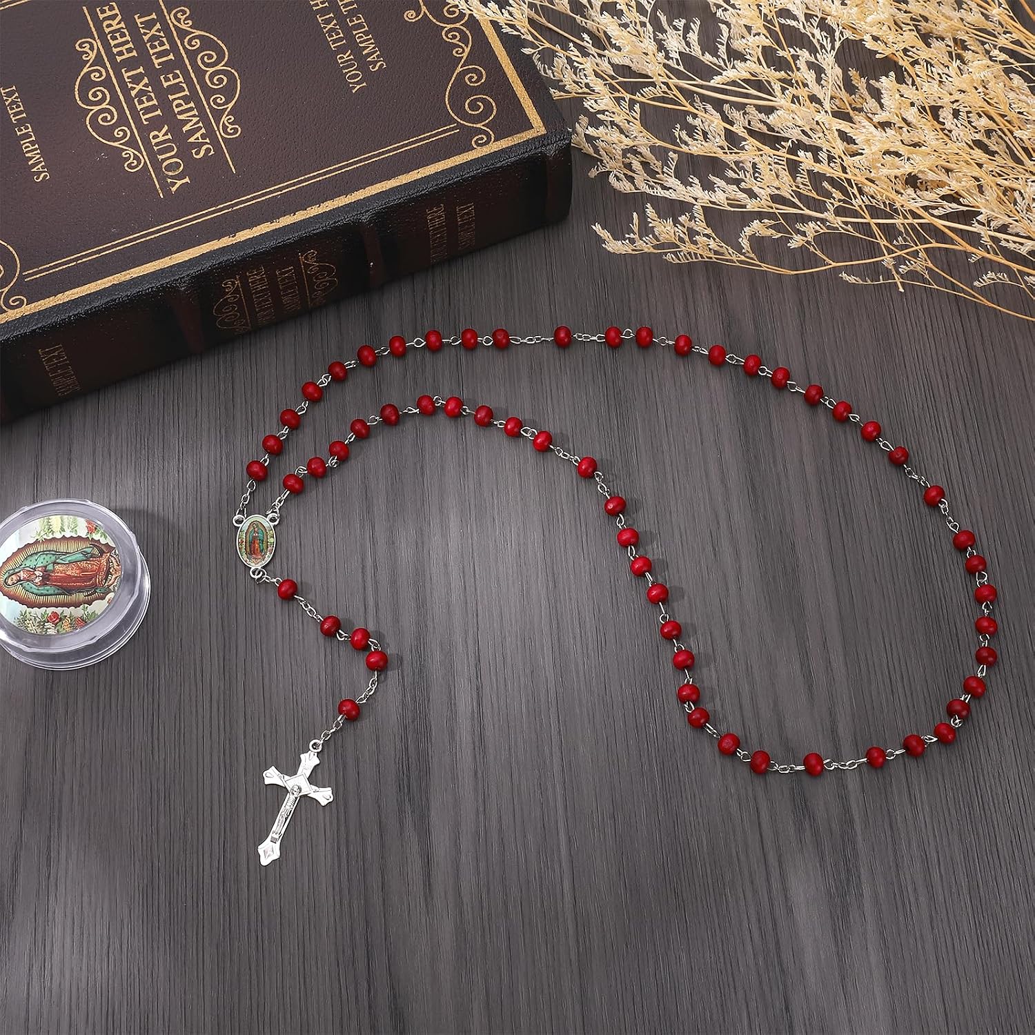24 Pcs Virgen De Guadalupe Scented Silver Rosary Necklace, Our Lady of Grace Party Favor Catholic Gifts Rosary Beads Rosarios Catolicos for Women Men First Communion Religious Baptism Party Favors