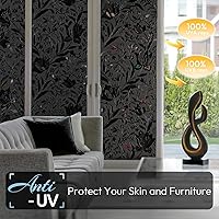 Vista 3 de rabbitgoo - Película de privacidad tipo vitral para ventana, opacidad total, adhesiva, bloqueo solar y de luz, control de calor, para oscurecer Negro