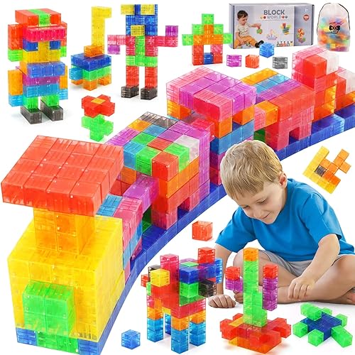 BananMelonBM 100 PCS Magnetic Blocks - Transparent Rainbow Magnetic Cubes