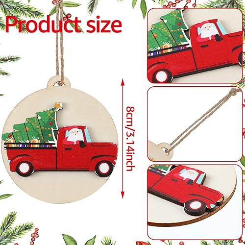 Miniatura 2 de Huwena 24 adornos colgantes de madera 3D de Navidad, redondos, Papá Noel, gnomo, muñeco de nieve, adornos para decoración de árbol de Navidad,