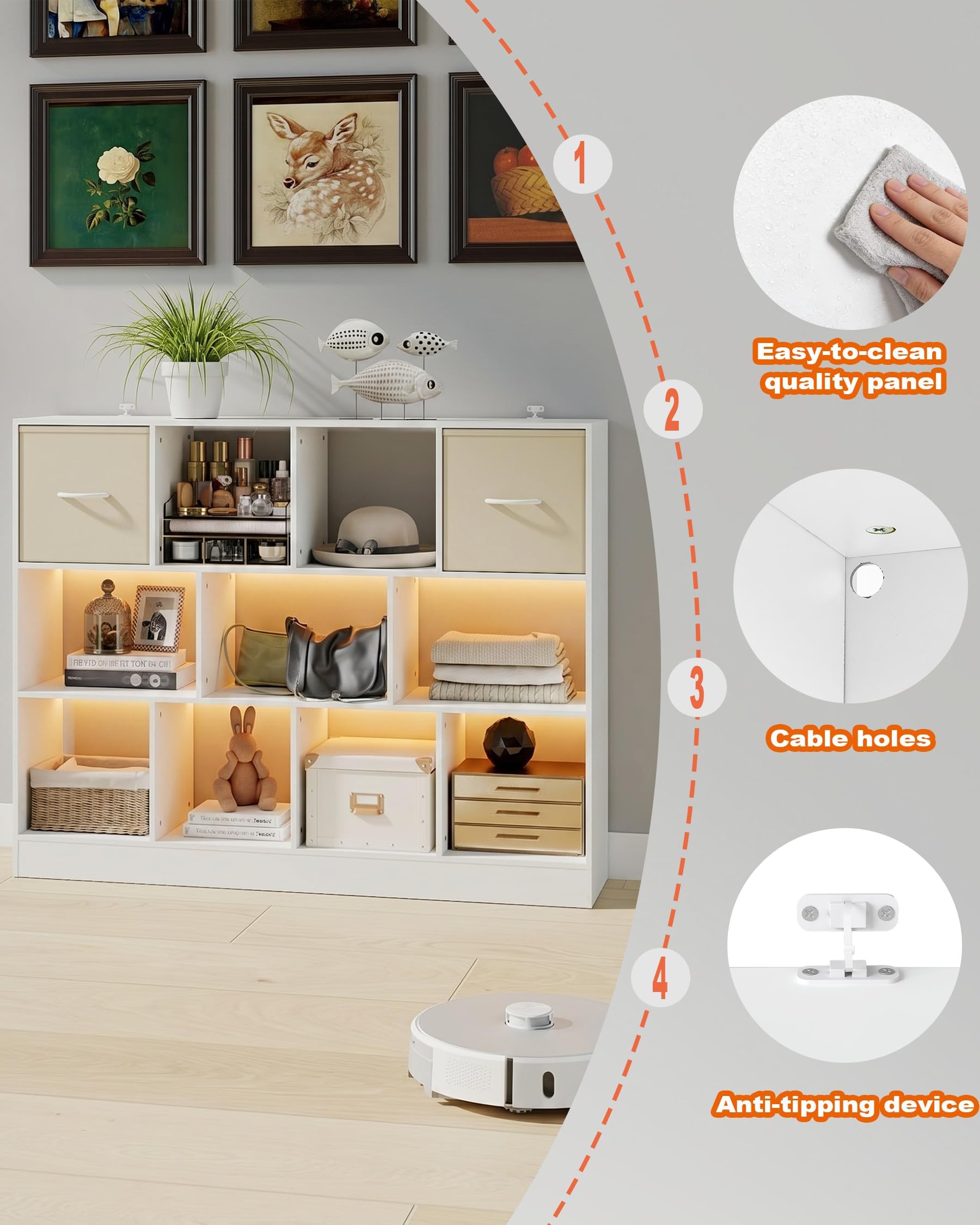 Montessori Bibliotheque Enfant Blanc avec Passe-Cable, Grand Meuble Rangement Jouet Enfant, Etagere de Chambre Separateur de Piece Anti-basculement,126x30x100cm