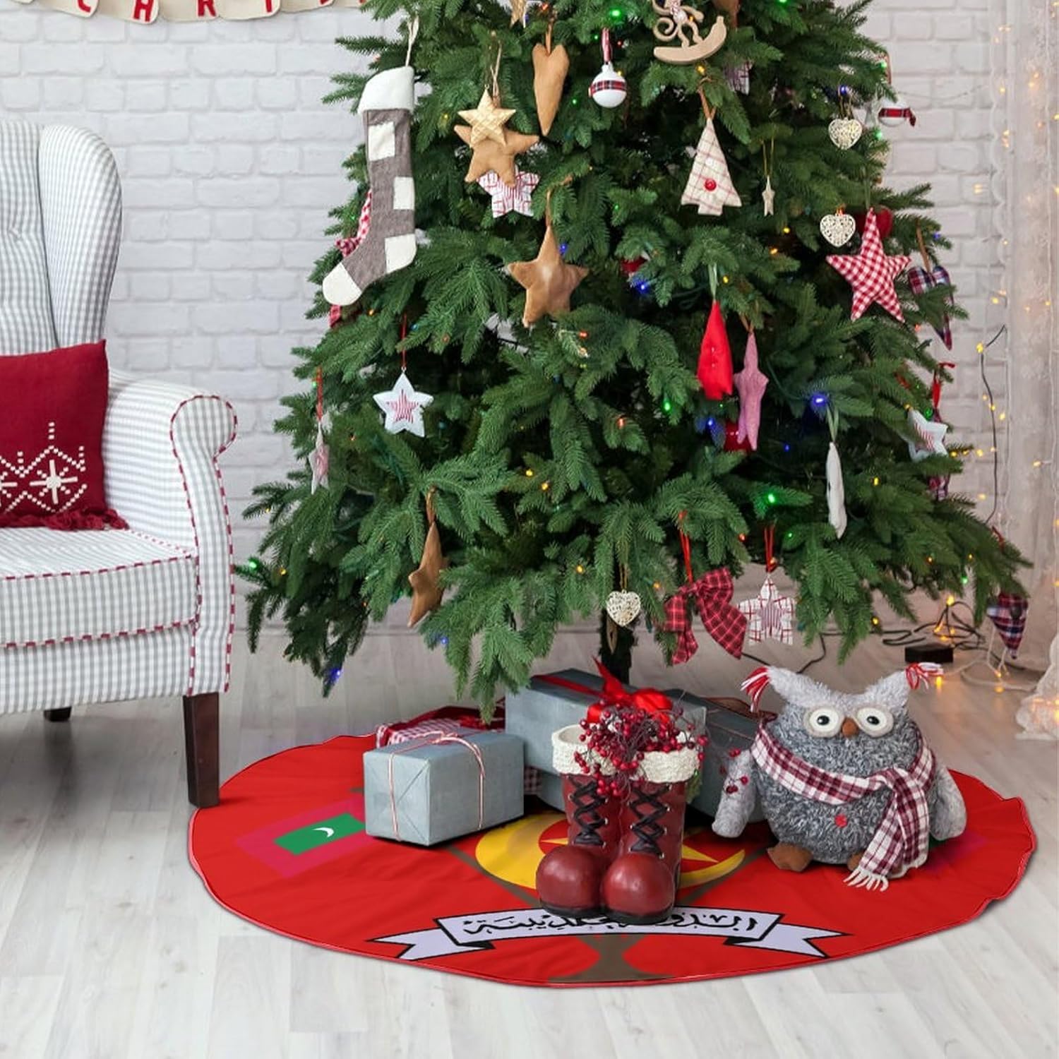 Emblem of Maldives Graphic Christmas Tree Skirt for Xmas Trees Skirts Holiday Party Decorations