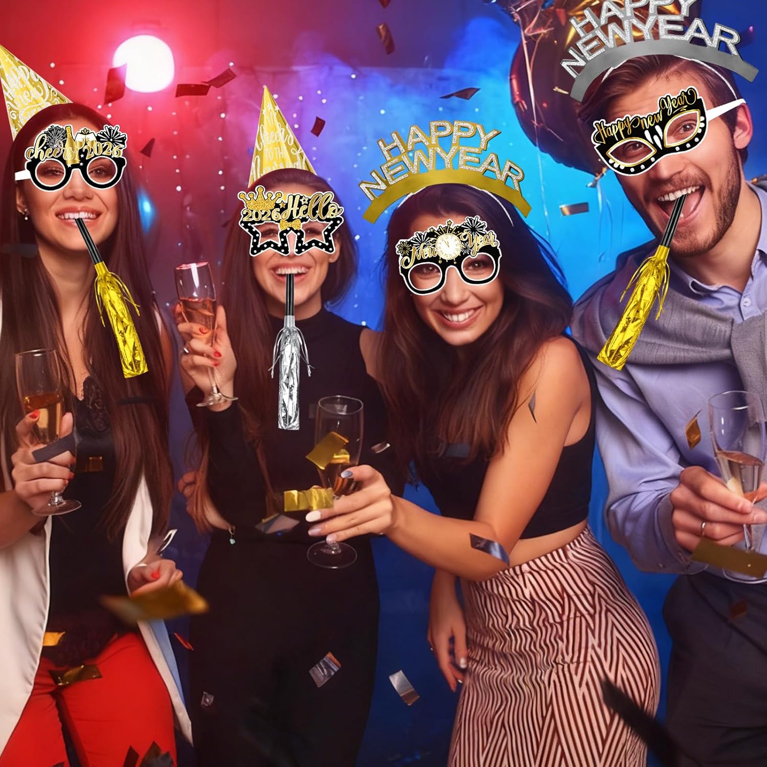 Openfly 36Pcs New Years Eve Party Supplies 2026 Happy New Year Hats Headband Tiara Noise Makers Paper Glasses Party Favors - Image 3