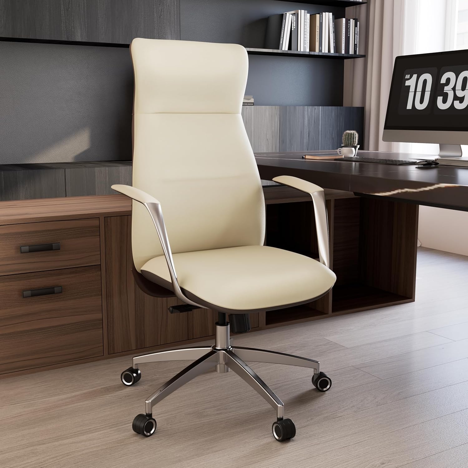 EUREKA ERGONOMIC Executive Office Chair, Silicone Leather Office Chair High Back, Ergonomic Desk Chair, Big and Tall with Adjustable Swivel Rolling for Home Office, Off-White - Thumbnail 5