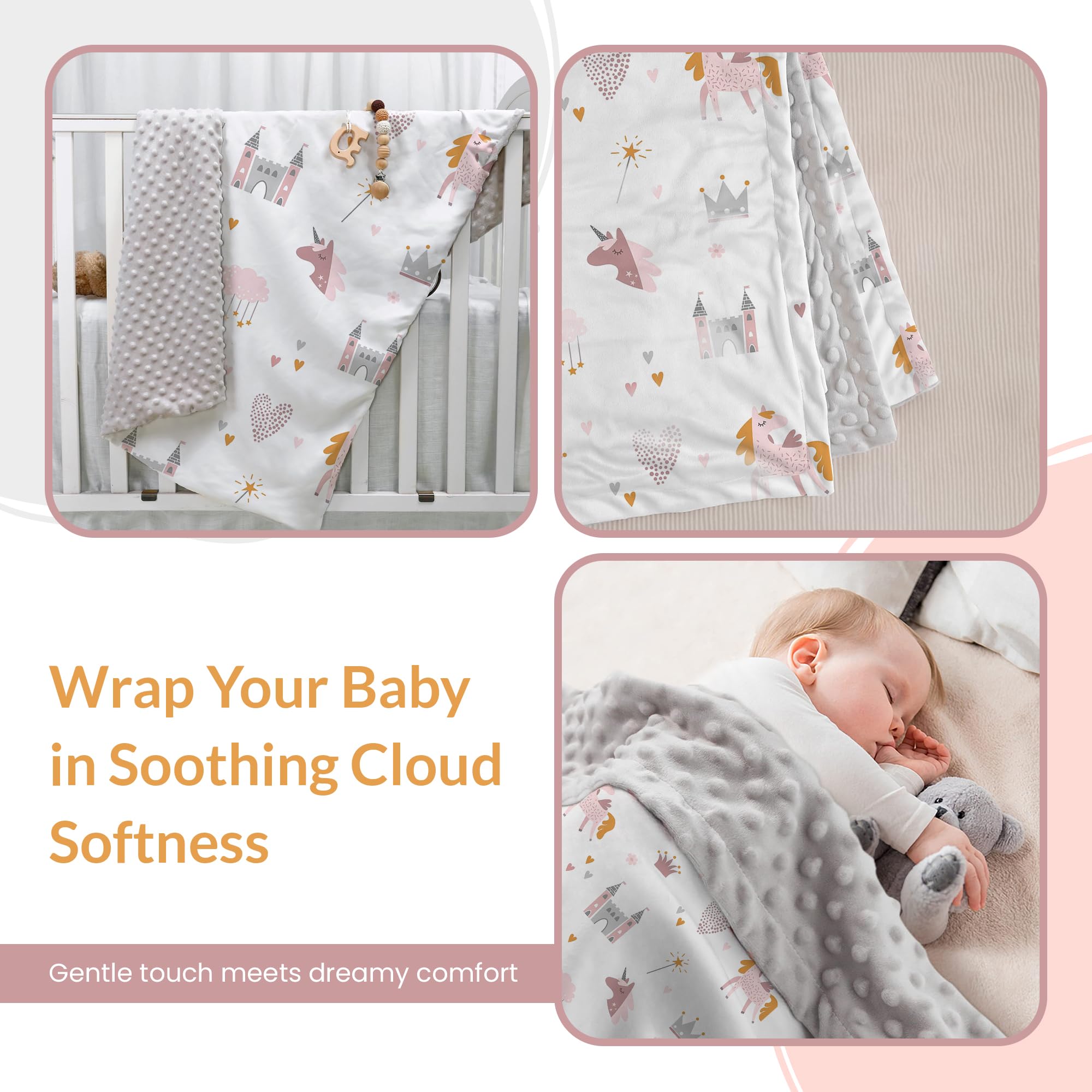 LUNA & DREAM Soft Pink Unicorn Baby Girl Blanket, Minky Dot Newborn Unicorn snuggle Blankets - Image 4