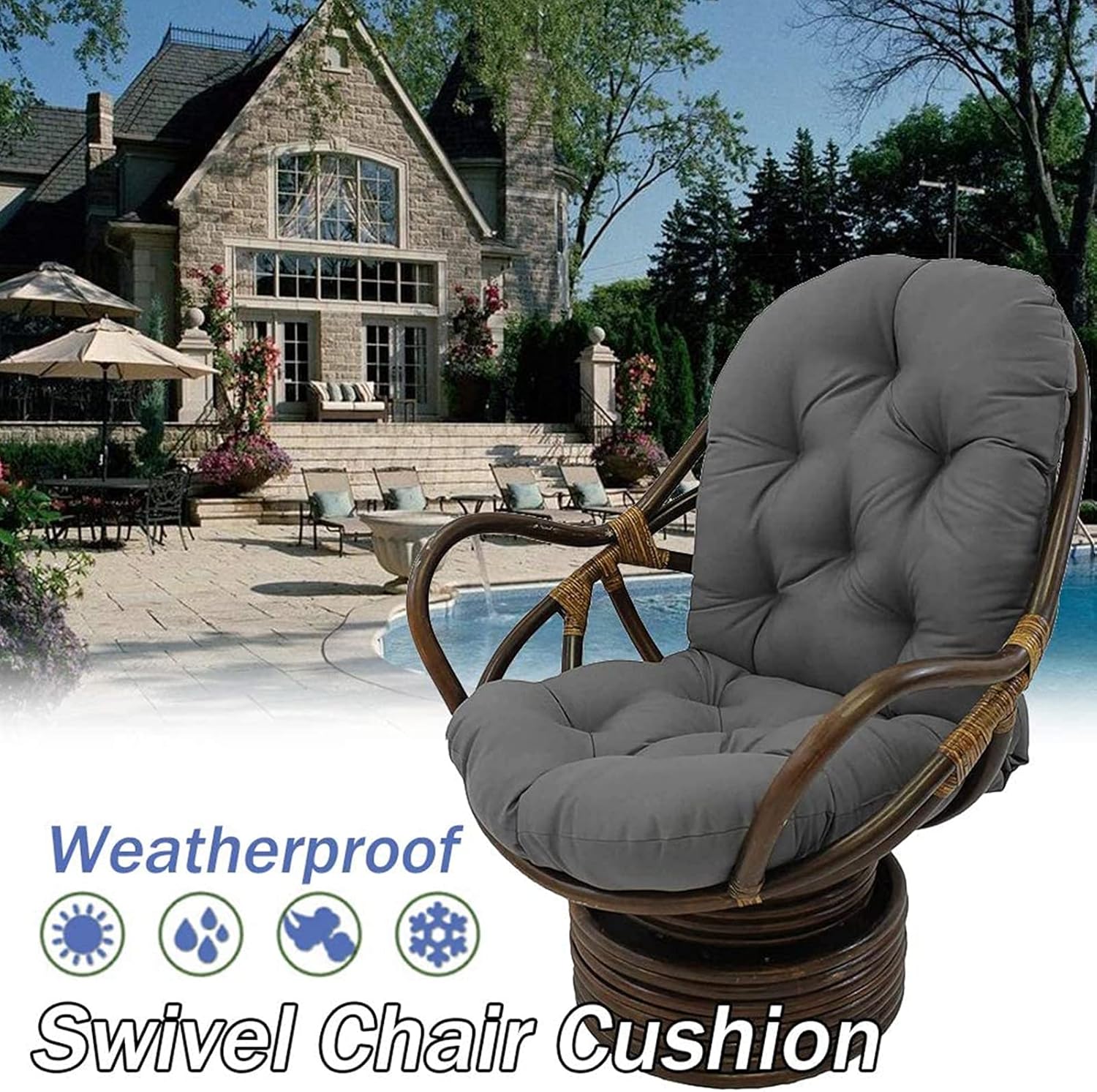 Swivel Rocker Cushion, Washable & Uv-Resistant Rocking Chair Pads, Cushion Mat for Recliner Rocking Rattan Chair Folding Garden Seat Cushion Sofa Tatami Mat No Chair,Blue