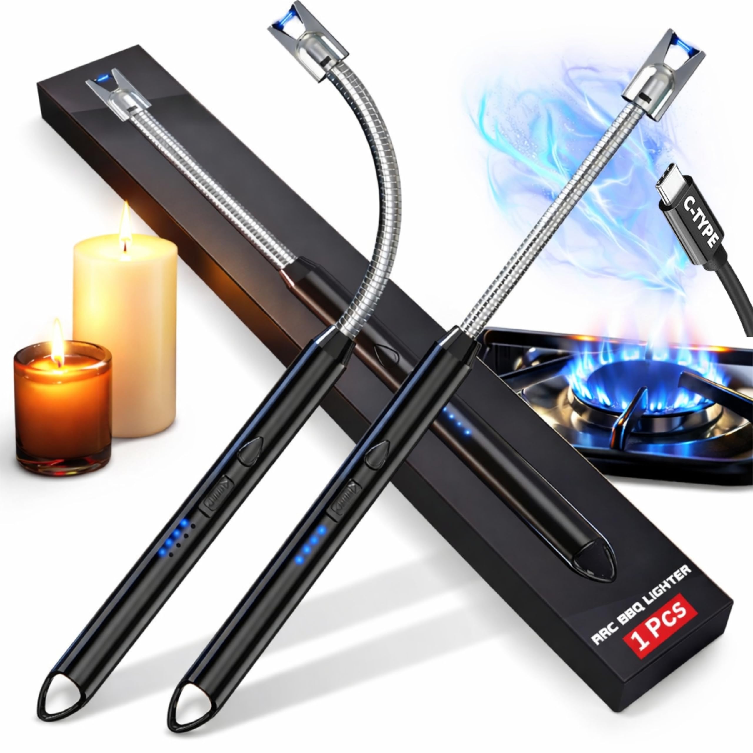 Rechargeable USB Electric Lighter for Kitchen Gas,Candles, Stove with 360 Degree Flexible & Windproof Flameless Arc Lighter with Safe Melt-Proof Head | Enjoy 400 Uses with a Single Charge -1