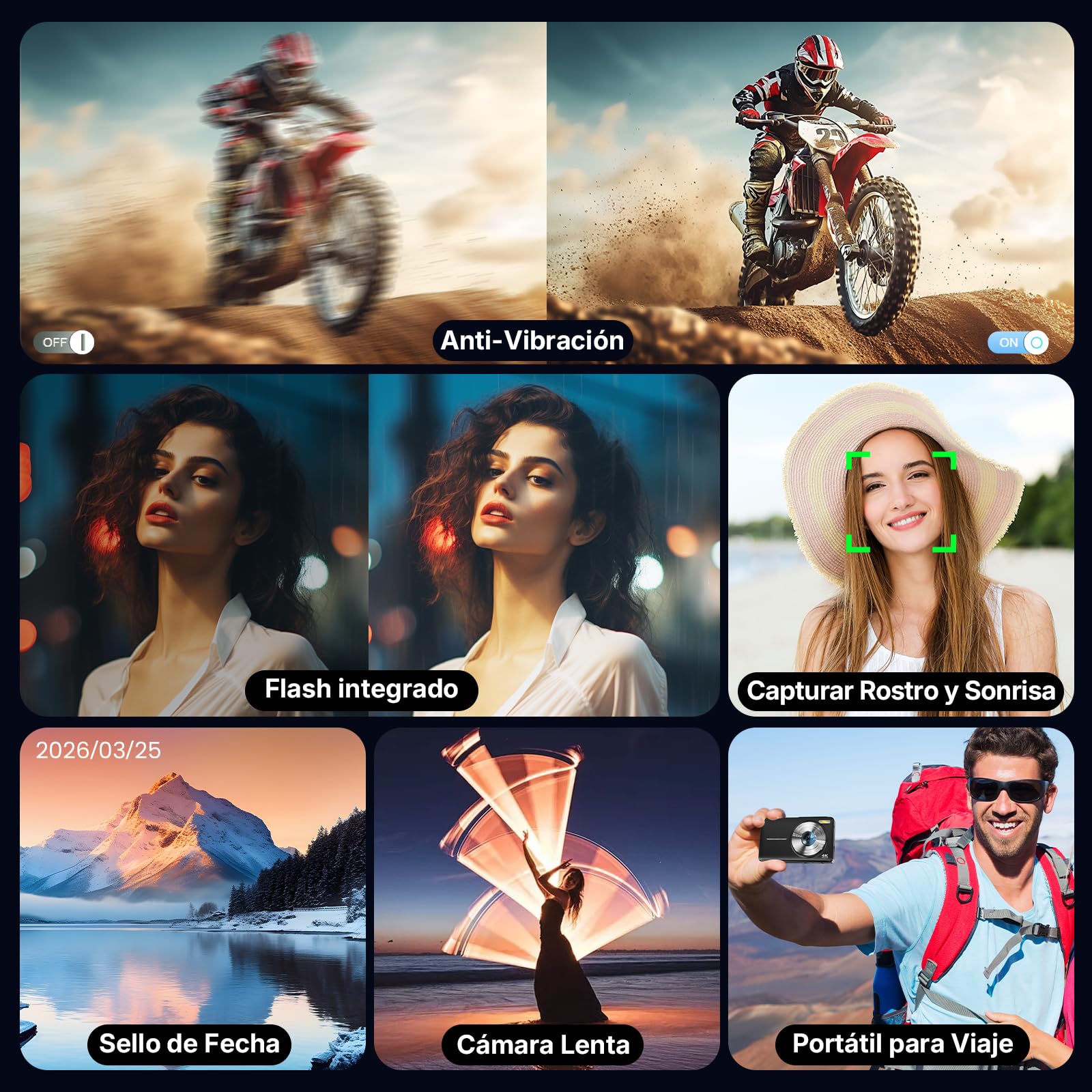 Cámara Digital 4K Cámara de Fotos 64MP Compacta con Doble Cámara, Autofocus, Pantalla IPS de 2,8 Pulgadas, Zoom Digital 16X, Antivibración, 2 Baterías, Tarjeta de 32GB para Adolescente, Principiante