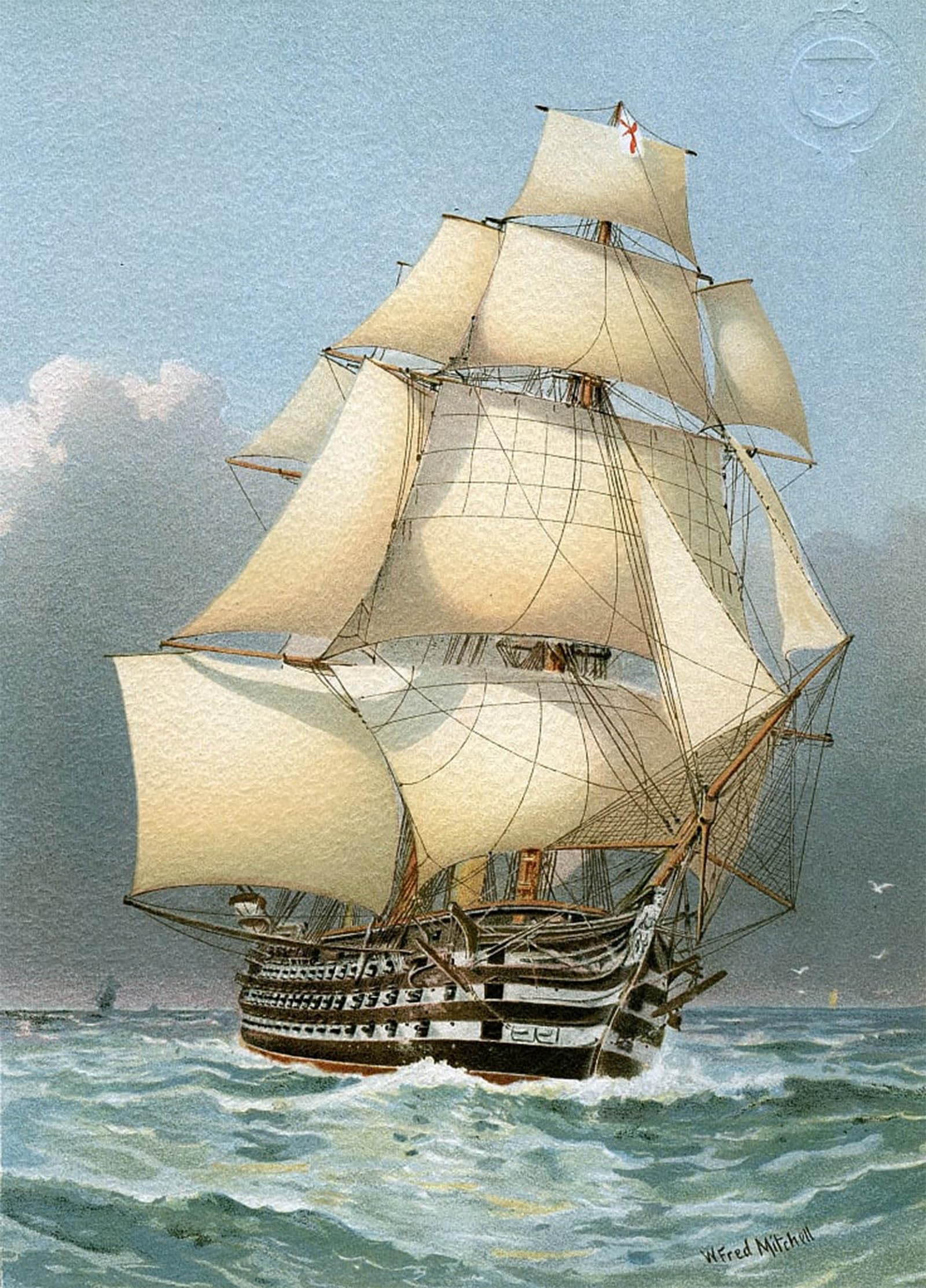 ARTXLXXBN Famous Art Print Poster Vintage Wall Art Hms Royal Navy Warship by William Frederick Mitchell Canvas Art Poster for Home Decor 60x90cm
