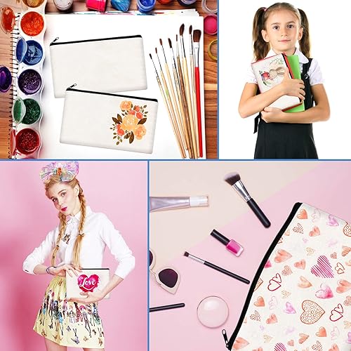 Vista 23 de ZeeDix Bolsa de lona, bolsa de cosméticos multiusos con cremallera, bolsa de lona con cremallera para manualidades, bolsas de maquillaje en blanco