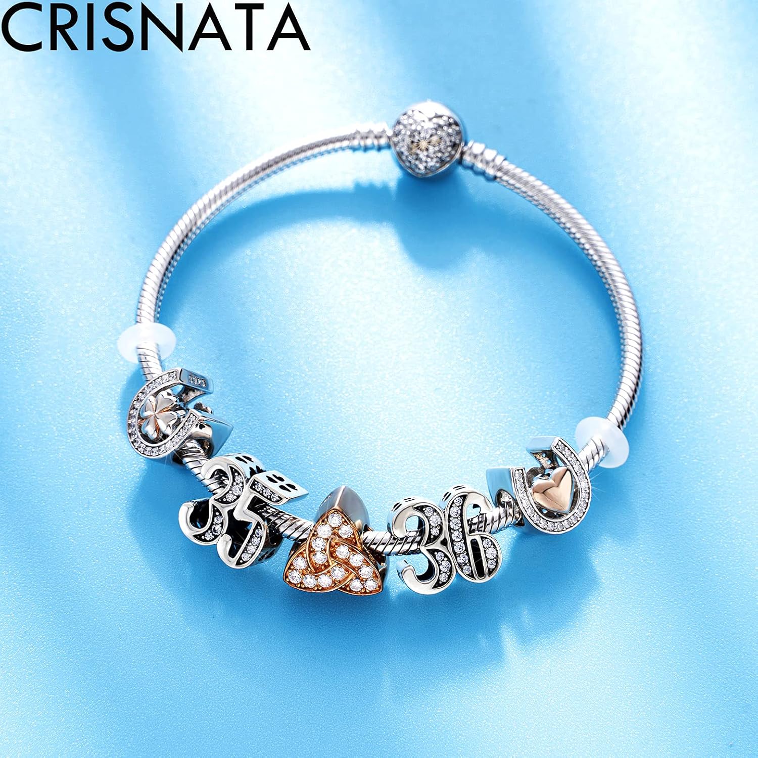 5,10 to 50 52 55 56 60 65 70 75 80 Birthday Charms fits European Anniversary Bracelets, 925 Sterling Silver Number Charms with Clear CZ Stones, Gifts for Family/Lover/Friends - Image 4