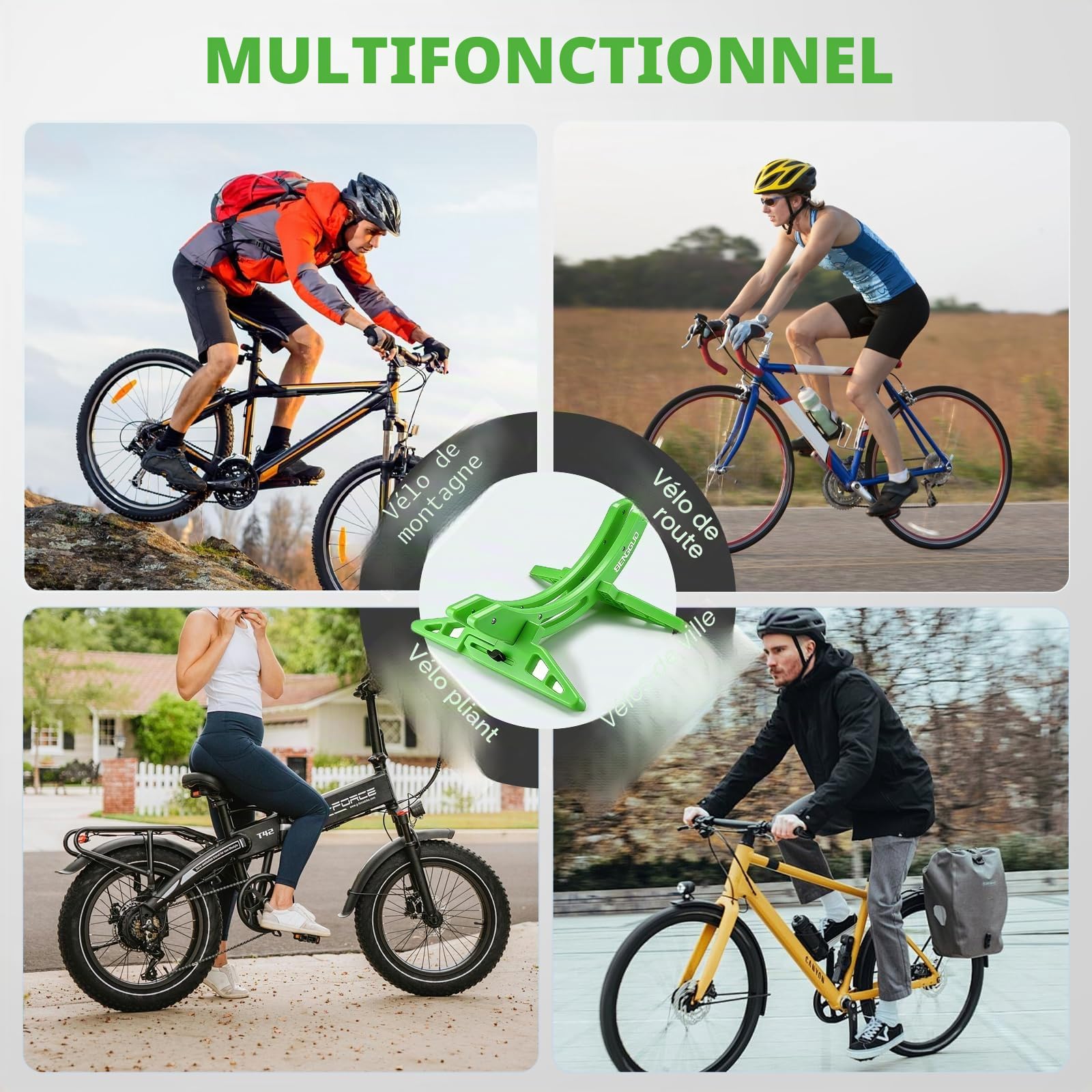 Support Vélo Sol Range 25-80mm, Largeur Réglable VTT Râtelier Vélo Support Stationnement Assemblé Pneu Avant Arrière Vélo Route Antidérapant Vélo Course