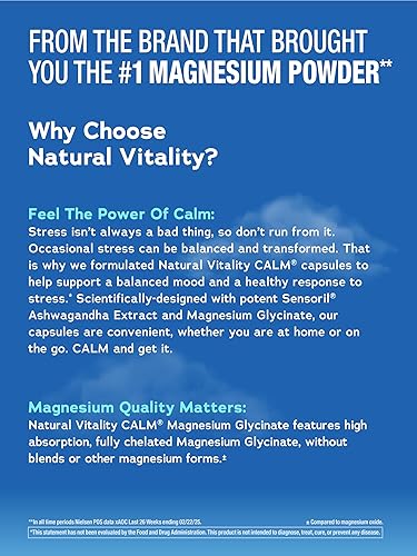 Miniatura 4 de Natural Vitality Calm Cápsulas de Ashwagandha + Glicinato de Magnesio  Apoyo para el estrés y la ansiedad ocasionales  Suplemento sin gluten  90