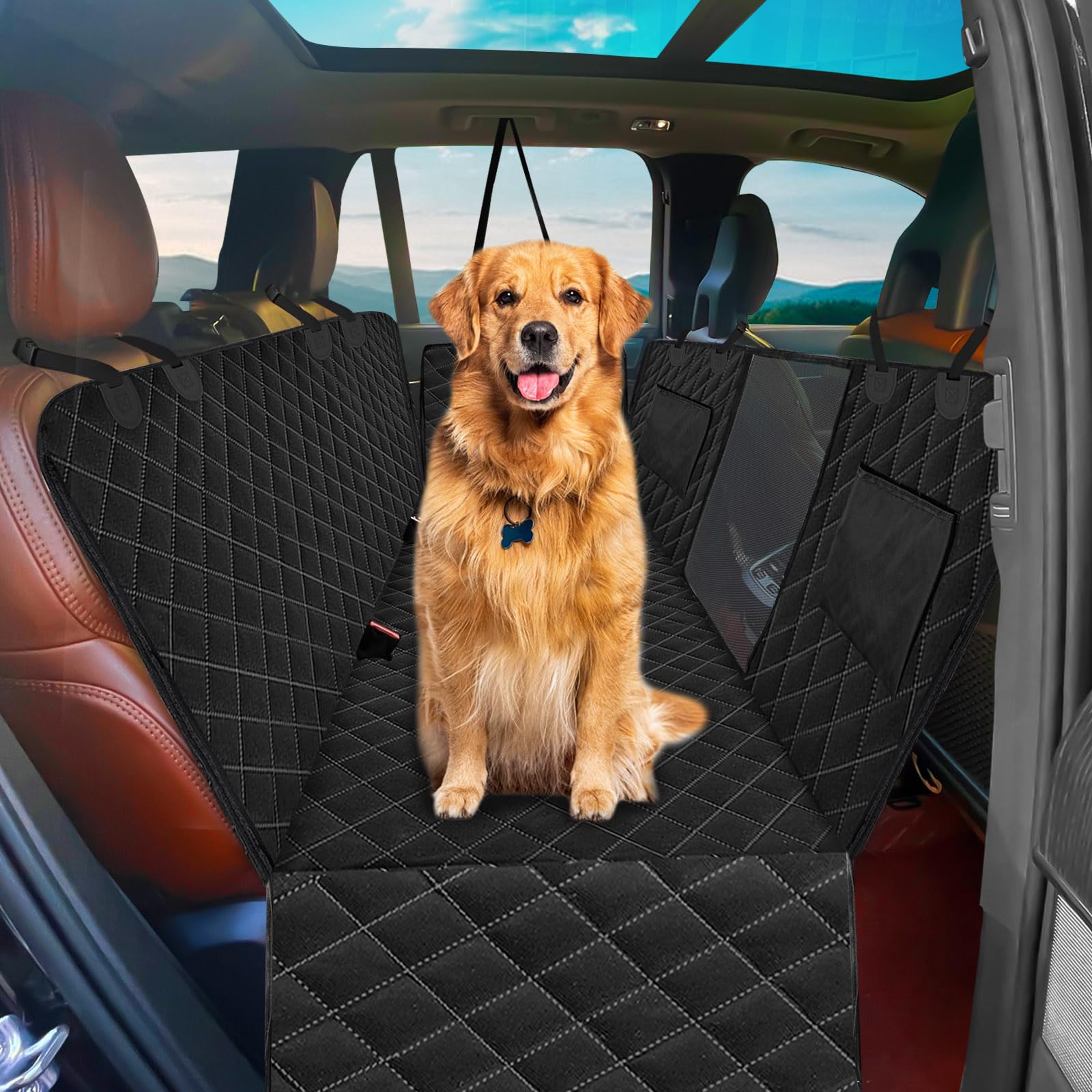 Vivifying Dog Car Seat Cover, Waterproof Car Seat Cover For Dogs, Durable Non-Slip, Large Space Dog Back Seat Cover Protector For Cars SUV Trucks (137 × 147 cm,Black)