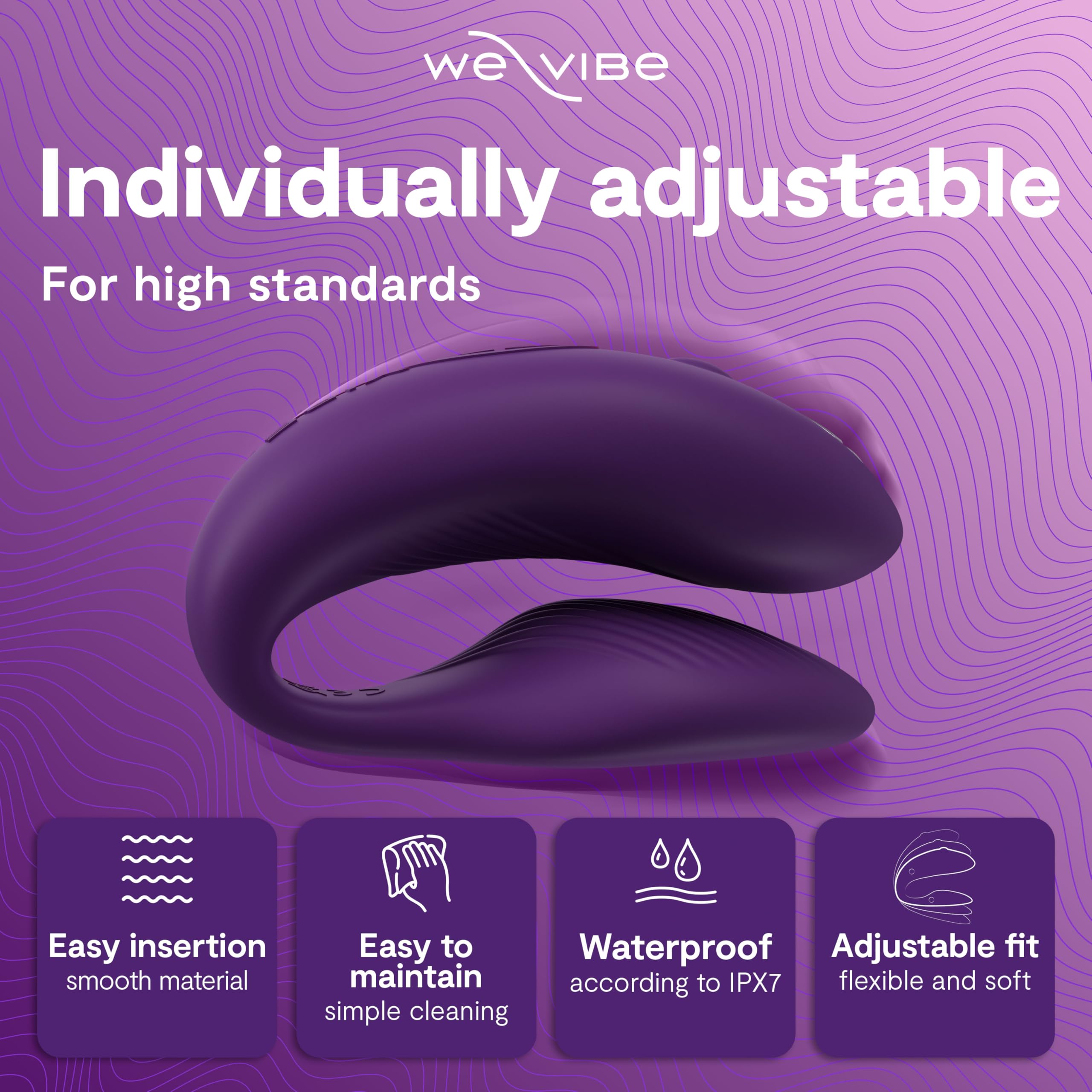We-Vibe Chorus vibrador con sistema de manos libres para parejas, con mando a distancia, ajuste regulable, compatible con la aplicación We-Connect - morado
