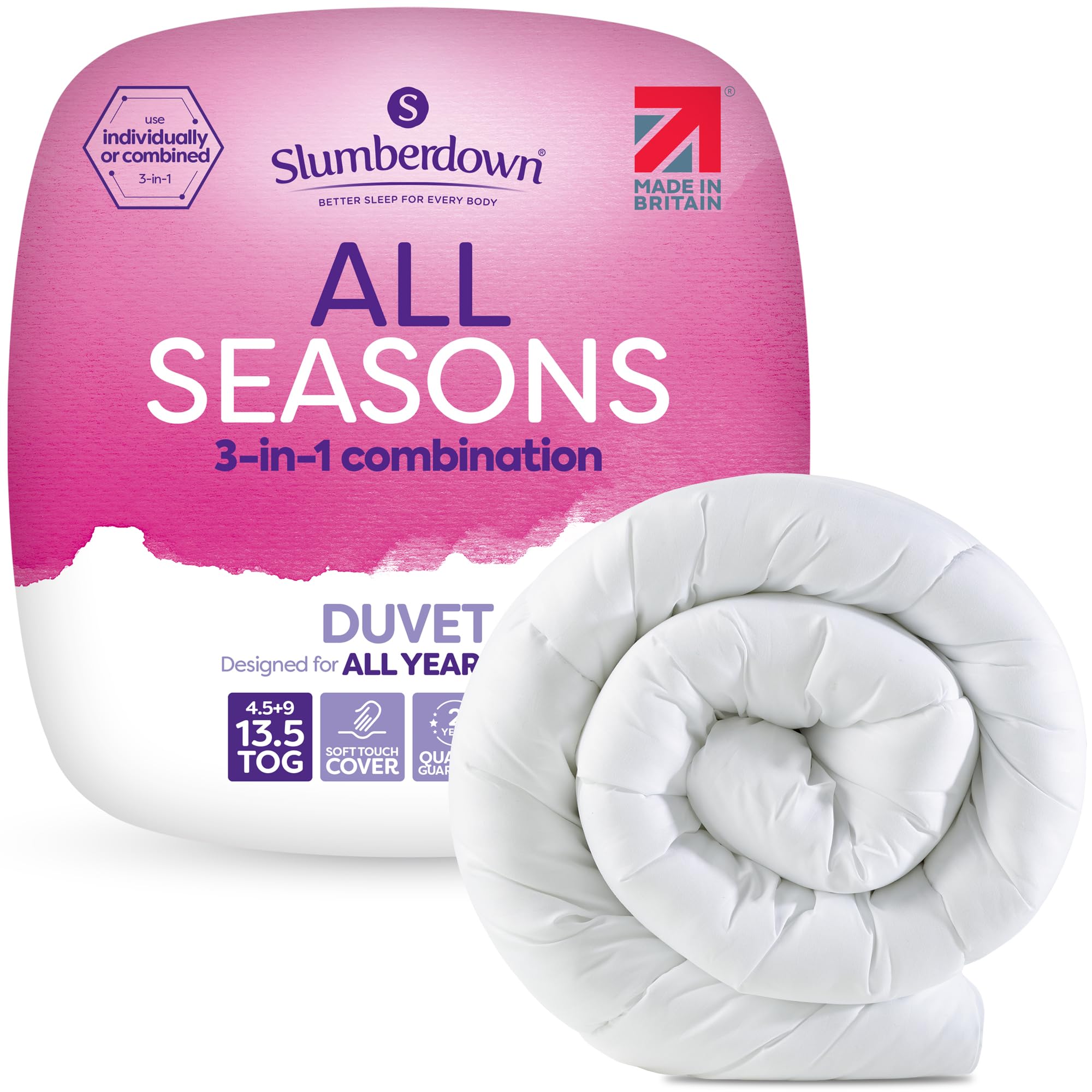 Slumberdown 3-in-1 All Seasons 13.5 Tog Double Duvet - 4.5 + 9 Tog Combi Double Quilt for ...