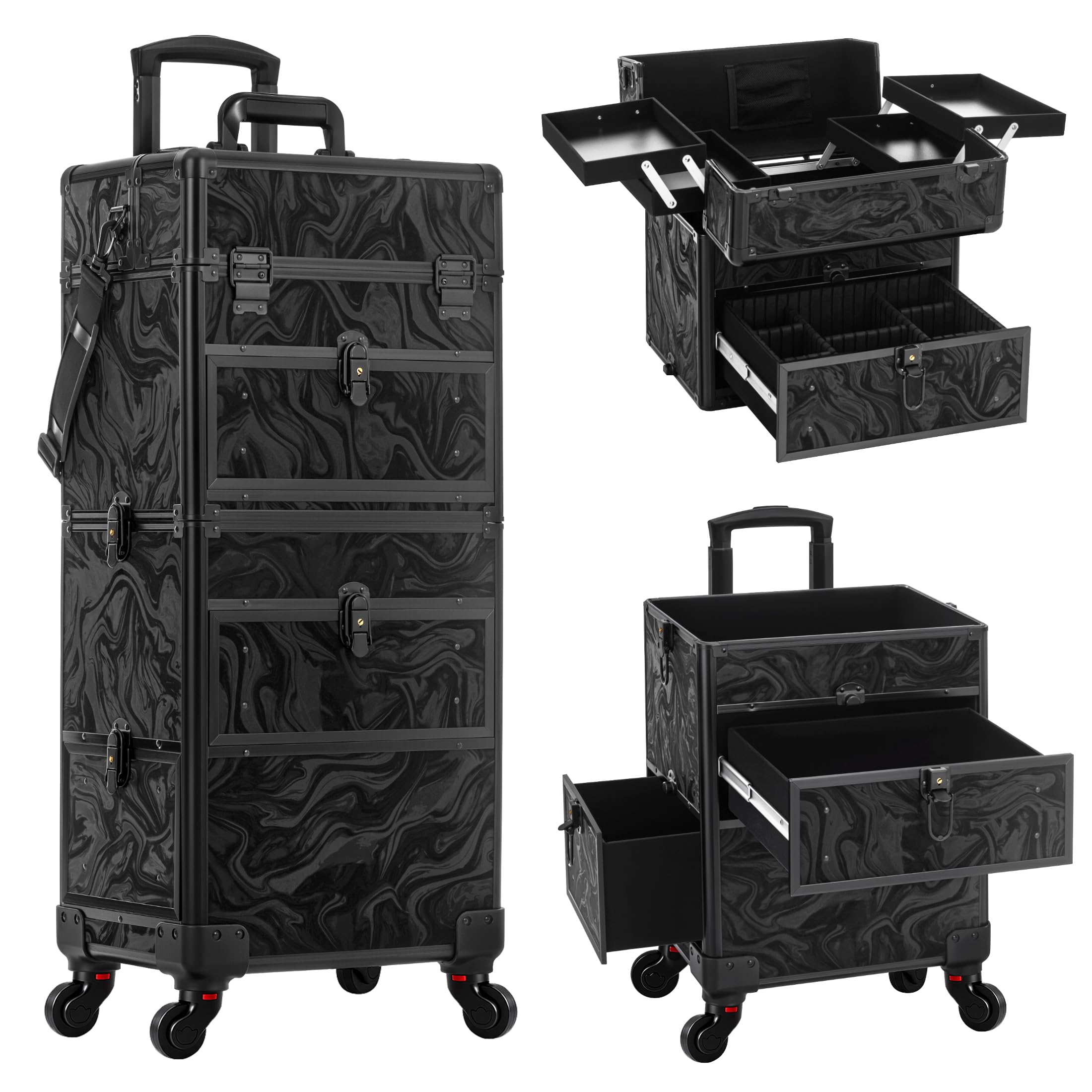 View 1 of (USED) AROUS Rolling Makeup Train Case with Drawers Cosmetology Case on Wheels