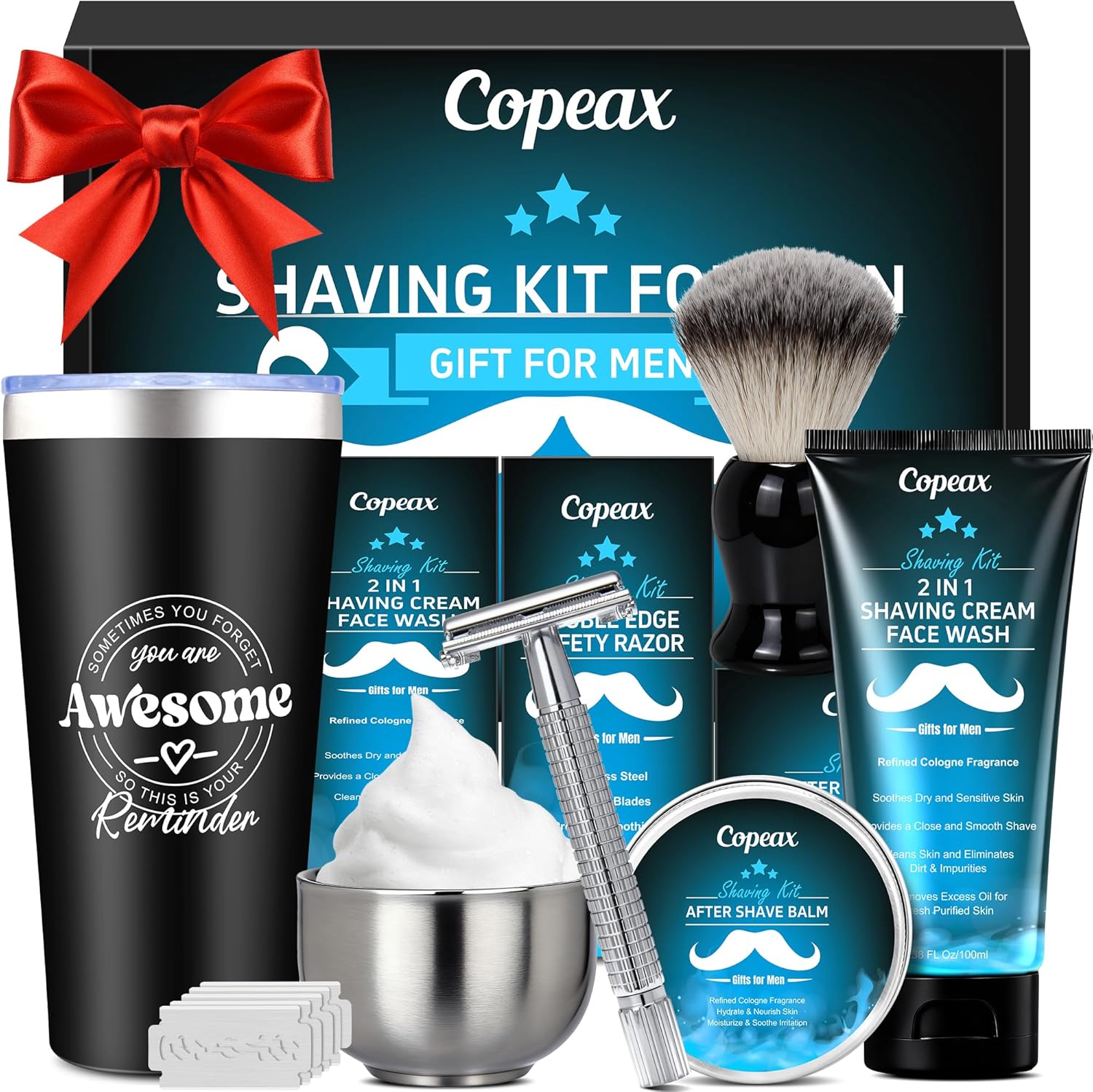 Shaving Kit for Men Sensitive Skin,Natural Cologne Shaving Cream,Balm,Bowl,Razor,Tumbler Cup,Mens Self Care &Grooming Valentines Fathers Day Birthday Gifts for Men Dad Him Boyfriend Christmas Gift Set