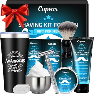 Copeax Men's Sensitive Skin Shaving Kit: Natural Cologne Cream, Balm, Bowl, Brush, Razor & Awesome Reminder Tumbler - Ideal Grooming Gift