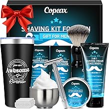 Shaving Kit for Men,Mens Shaving Kit w/Natural Cologne Shaving Cream,Balm,Bowl,Tumbler Cup,Mens Self Care &amp; Grooming Valentines Fathers Day Birthday Gifts for Men Dad Him Boyfriend Christmas Gift Set