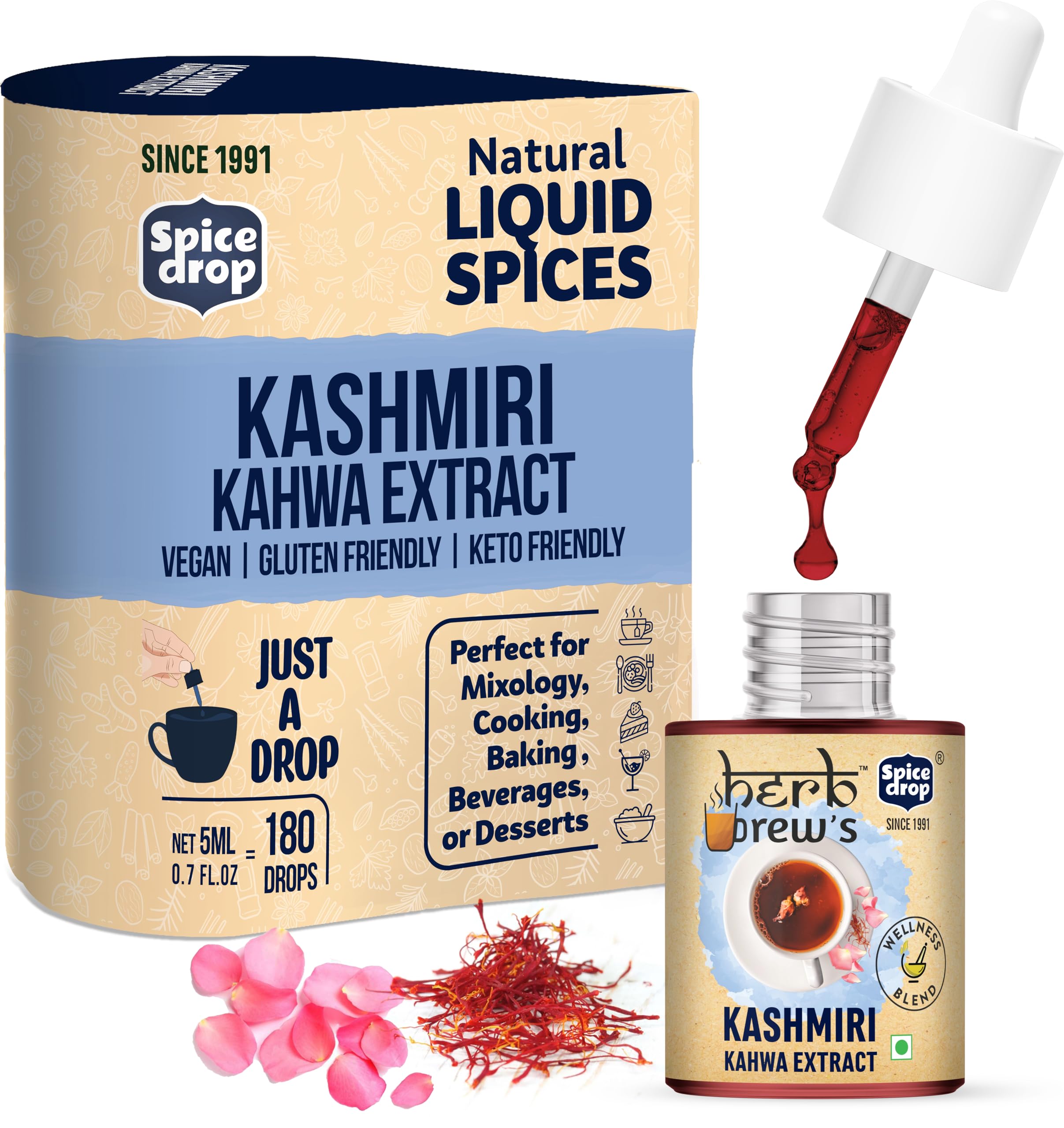 Spice DropHerb Brews Kashmiri Kahwa Extract for Green Tea, 5ml ( 180 drops)
