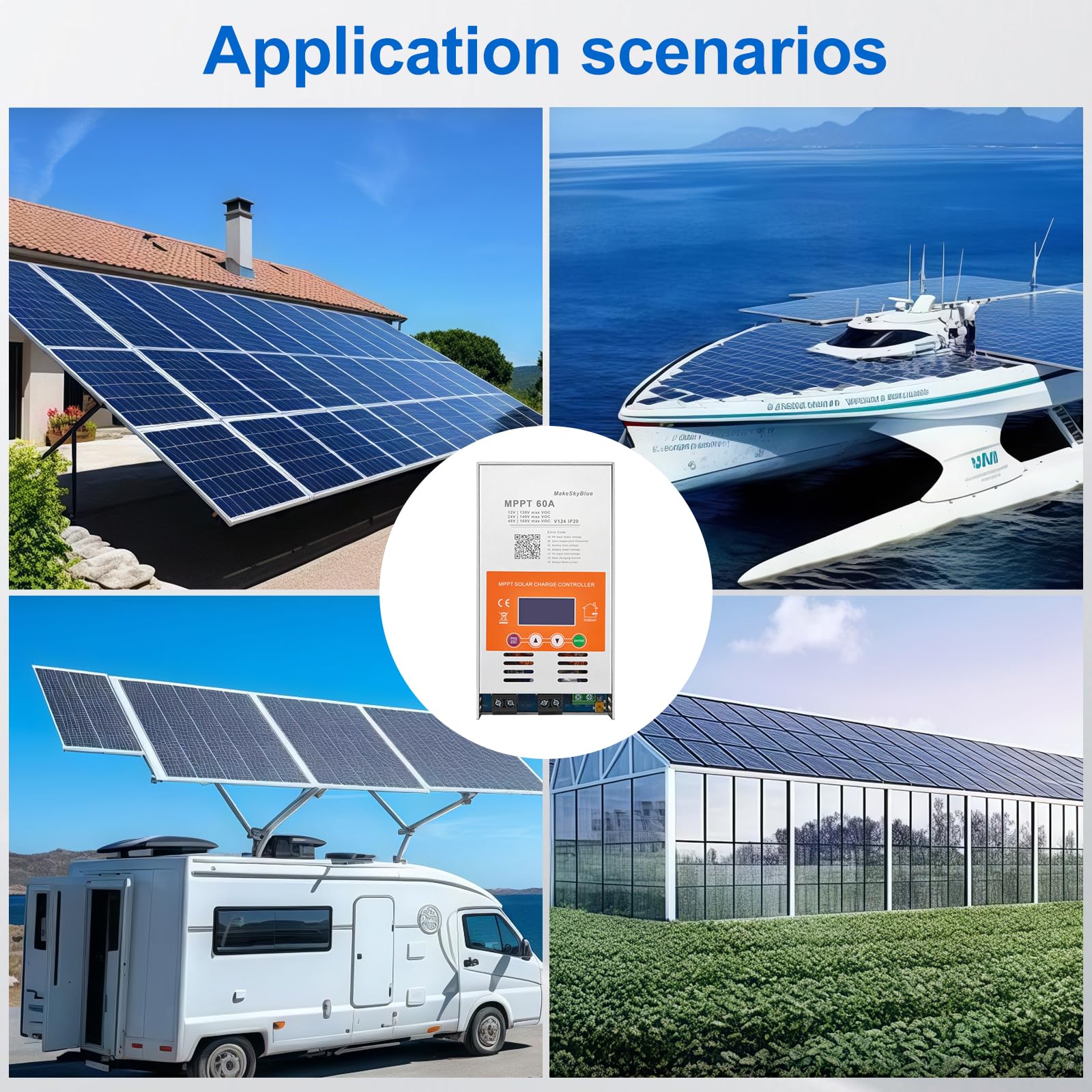 60A MPPT Solarladeregler (WiFi) mit LCD-Display, unterstützt APP-Steuerung, max. 2800 W PV-Leistung, MPPT-Laderegler für 12V, 24V und 48V Batterien