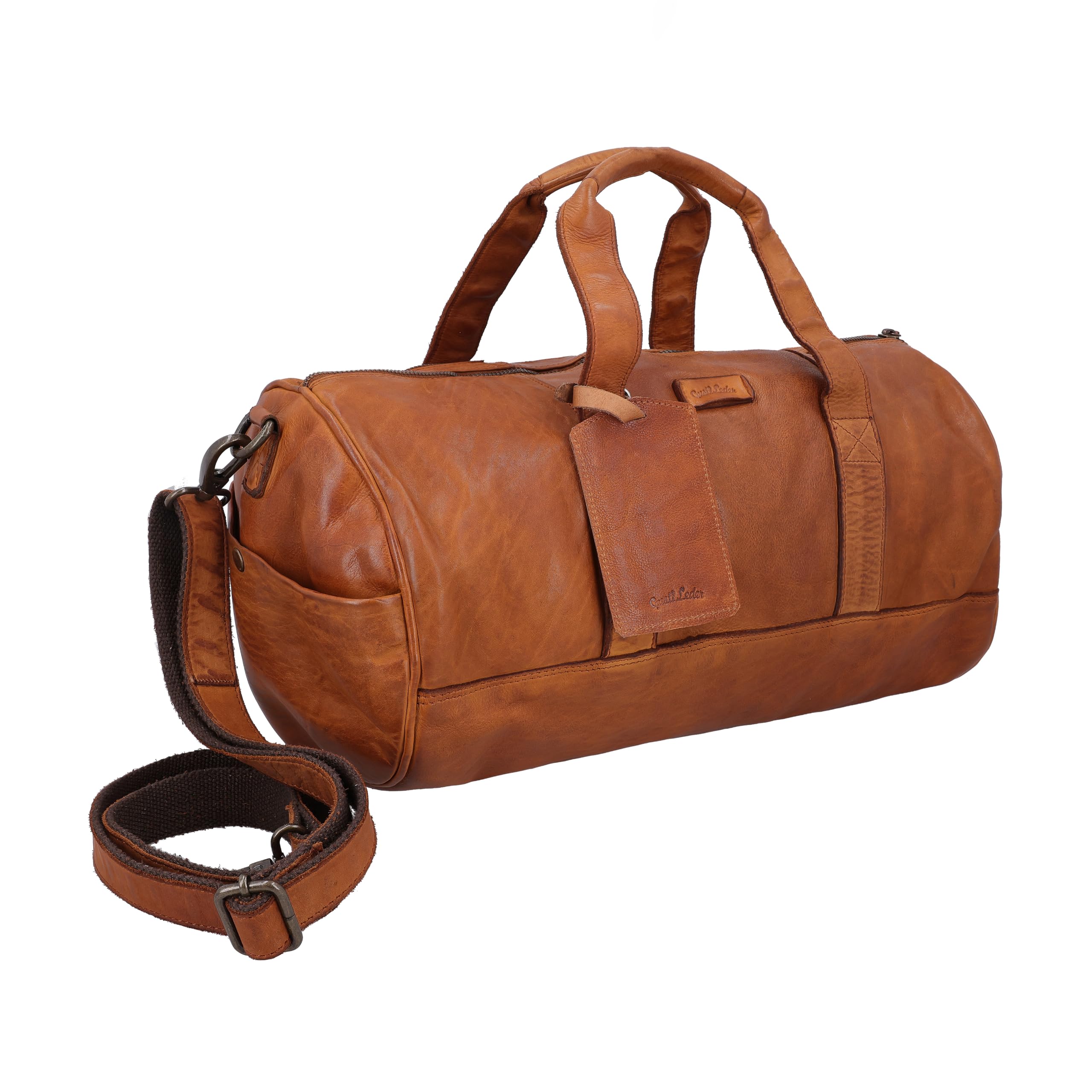 Gusti Bolsa de viaje de cuero Oliver bolsa de deporte Weekender equipaje de mano cuero, coñac, 40 x 24 x 19 cm, Retro