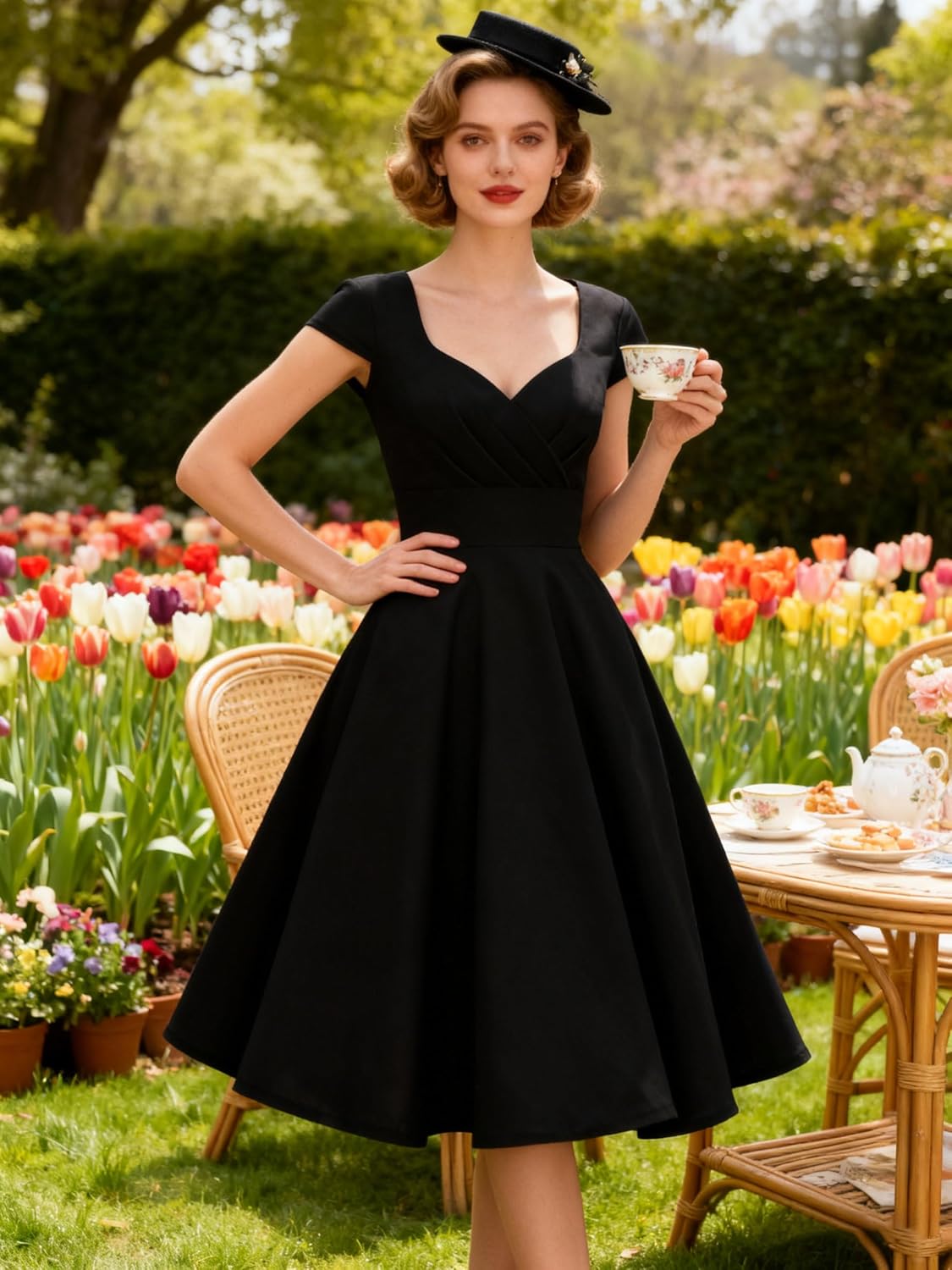 Hanpceirs Women's Cap Sleeve 1950s Retro Vintage Cocktail Swing Dresses with Pocket - Image 3