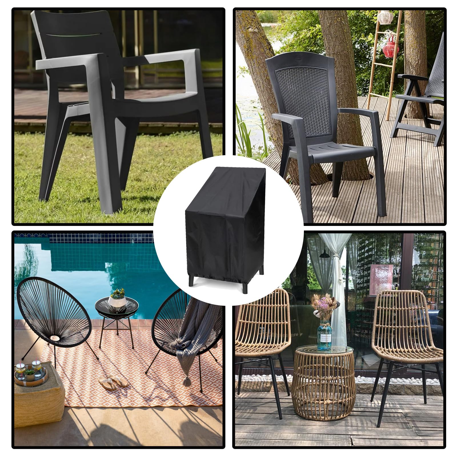 Housse de Chaise de Jardin 210D Tissu Oxford 65x65x120 cm Noir