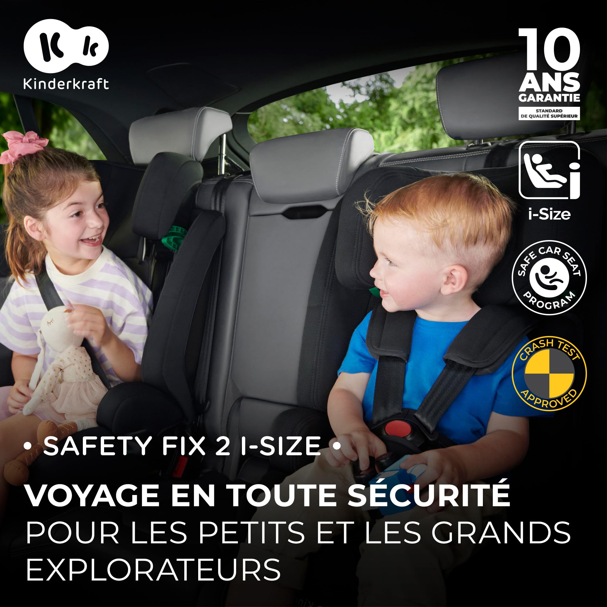 Kinderkraft SAFETY-FIX2 I-SIZE 76-150 cm Fotelik samochodowy Isofix 9-36 kg Noir