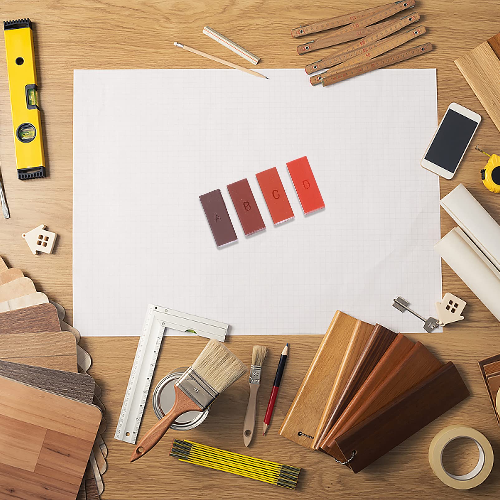 Mikinona Kit per Riparazione Legno Cera di Paraffina per Mobili e Pavimenti, Copertura Imperfezioni e Riparazione Bordi Consumati, Set