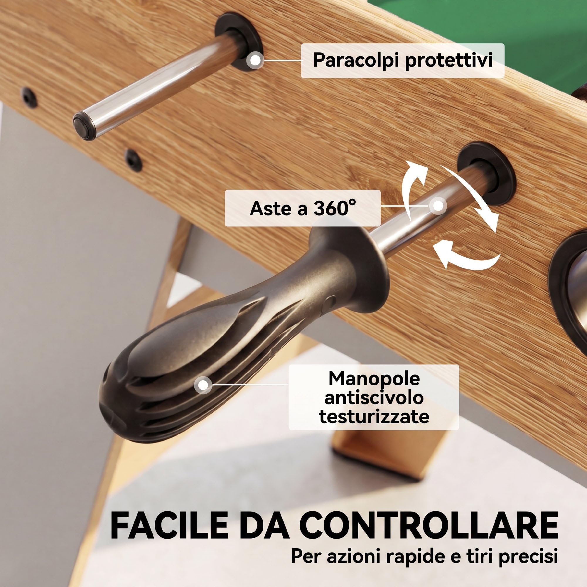 SPORTNOW Calcio Balilla con 22 Giocatori 121x87x77 cm Legno Naturale | 2 Palline, 2 Segnapunti, Maniglie Antiscivolo, Calcetto Balilla, Bigliardino da Casa, Adulti Bambini, Scuola Feste Bar