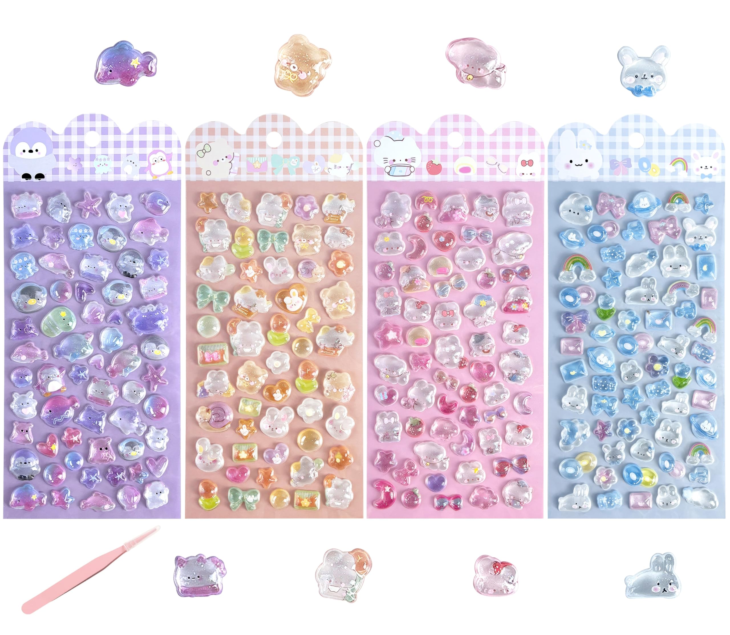 Amazon | シール ぷっくり 立体 ラメ付き キラキラ 【4種 x 各1枚 約